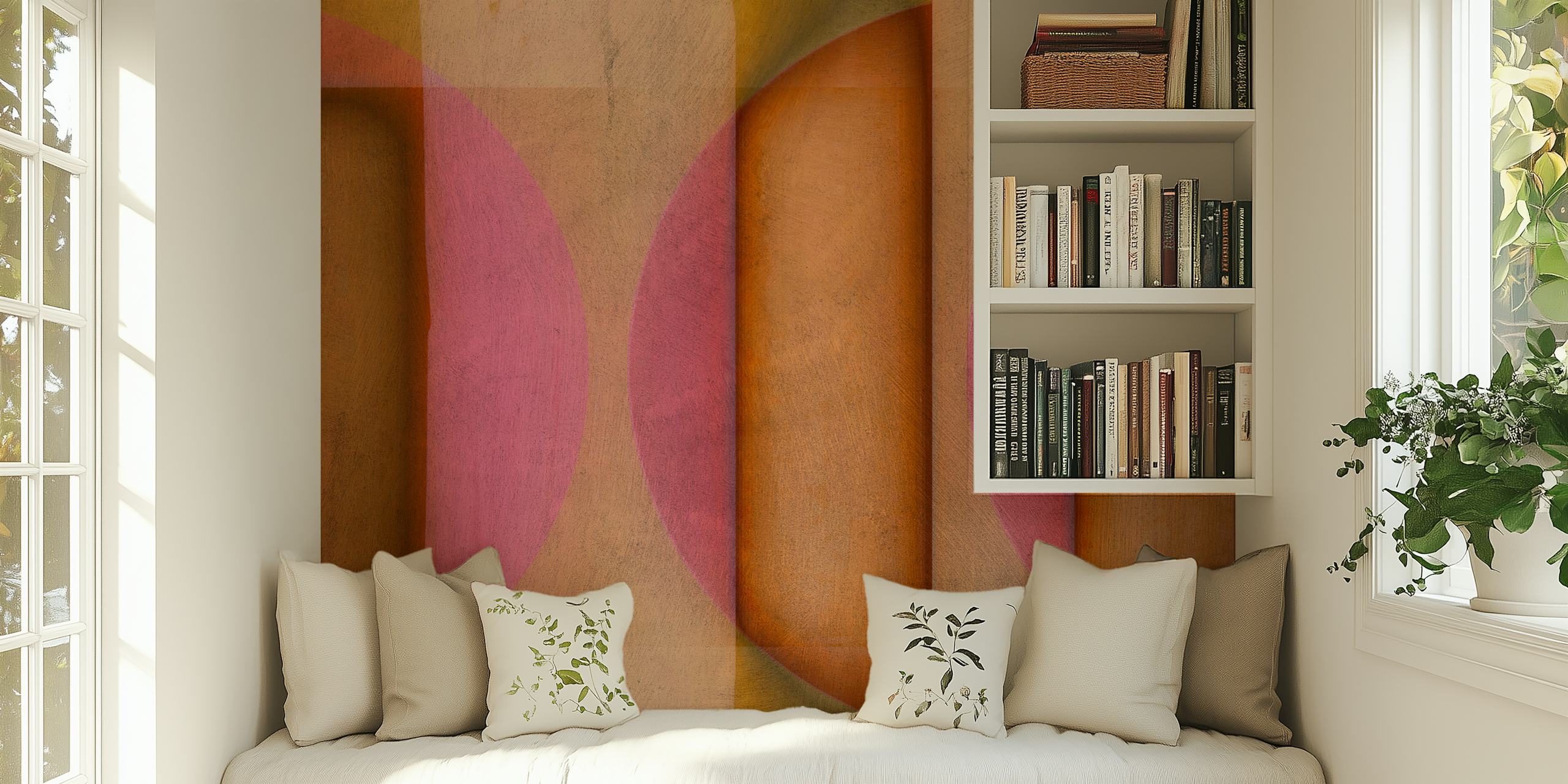 Geometric shapes in muted tones of pink and orange wallpaper