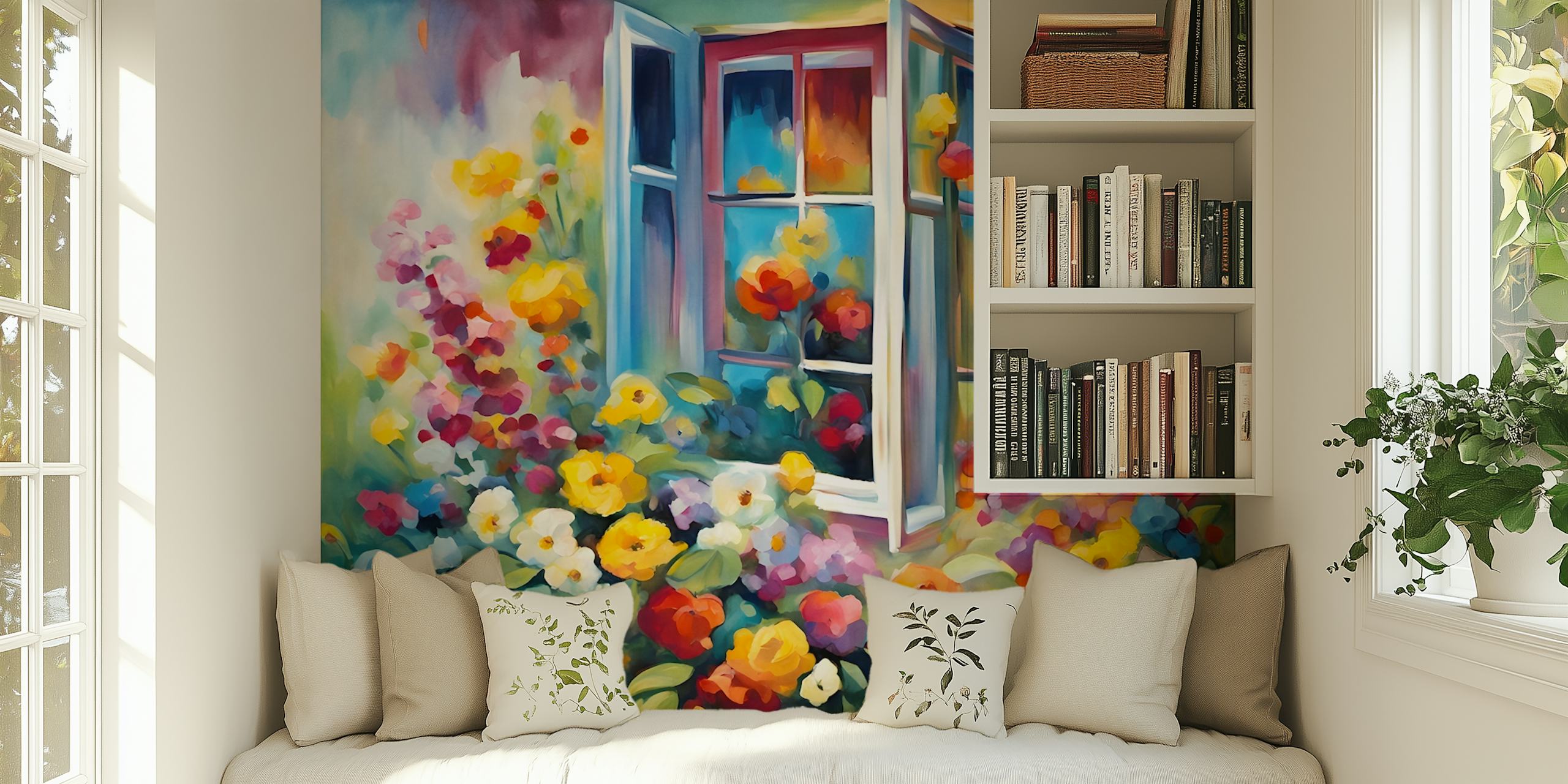 Colorful garden wallpaper design in room