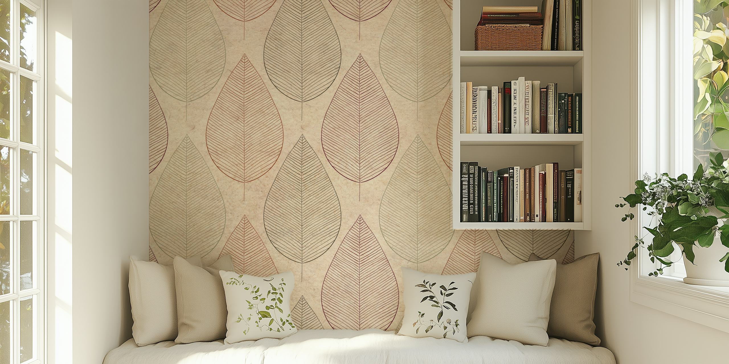 Minimalistic Japandi Leaf tapeta u sobi