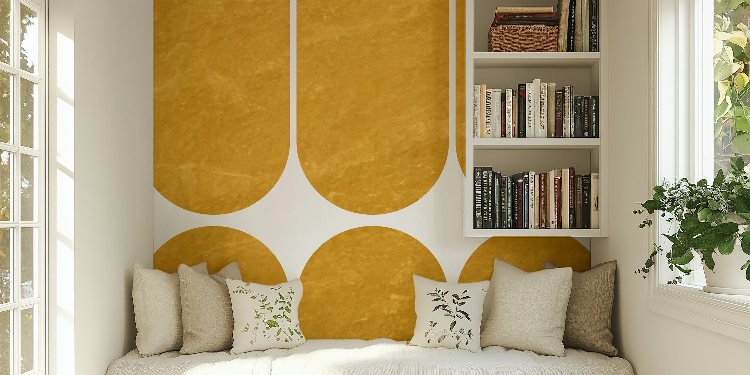 Golden mid-century arches pattern wallpaper