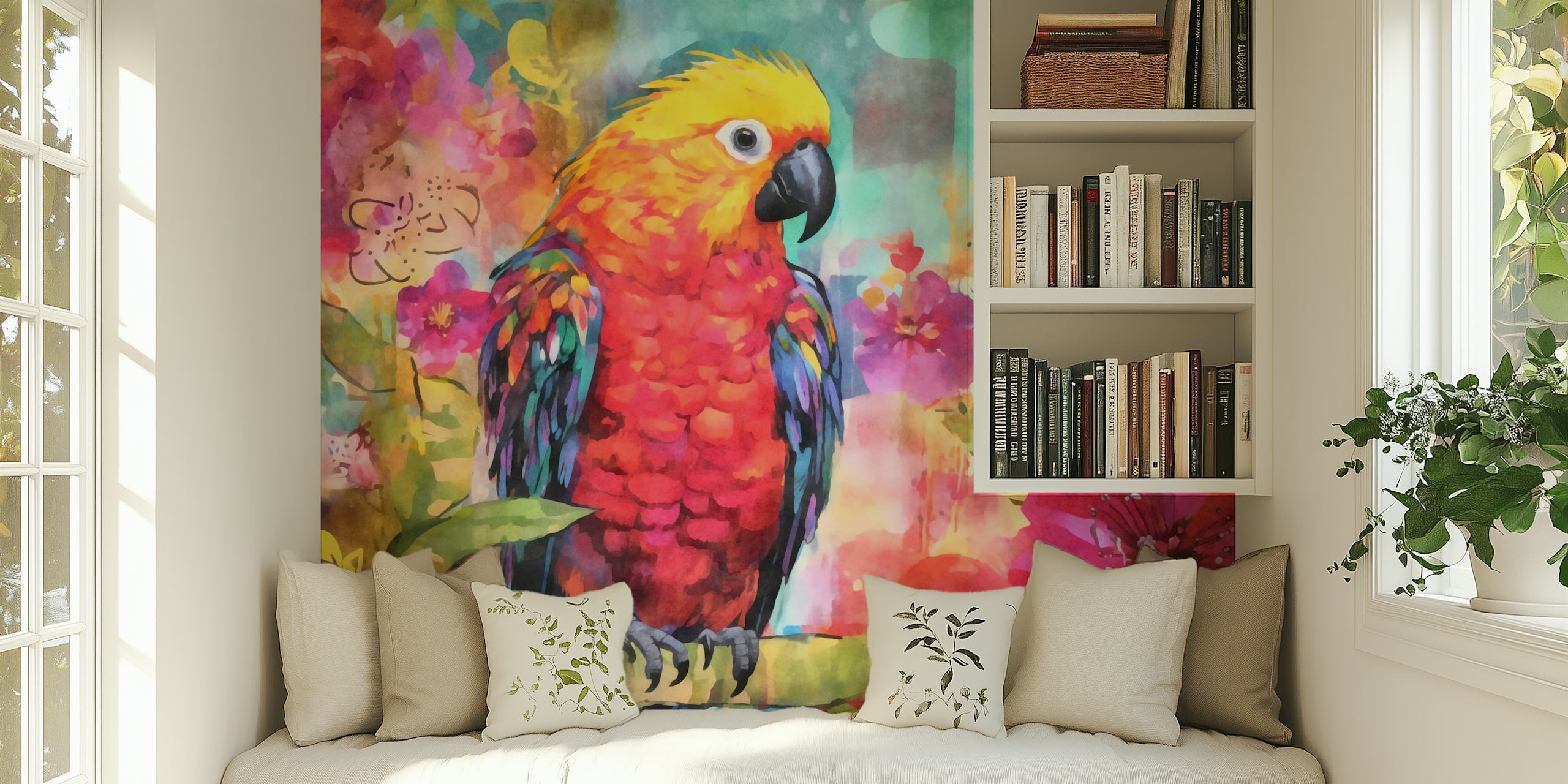 Parrot tropical paradise wallpaper in a room