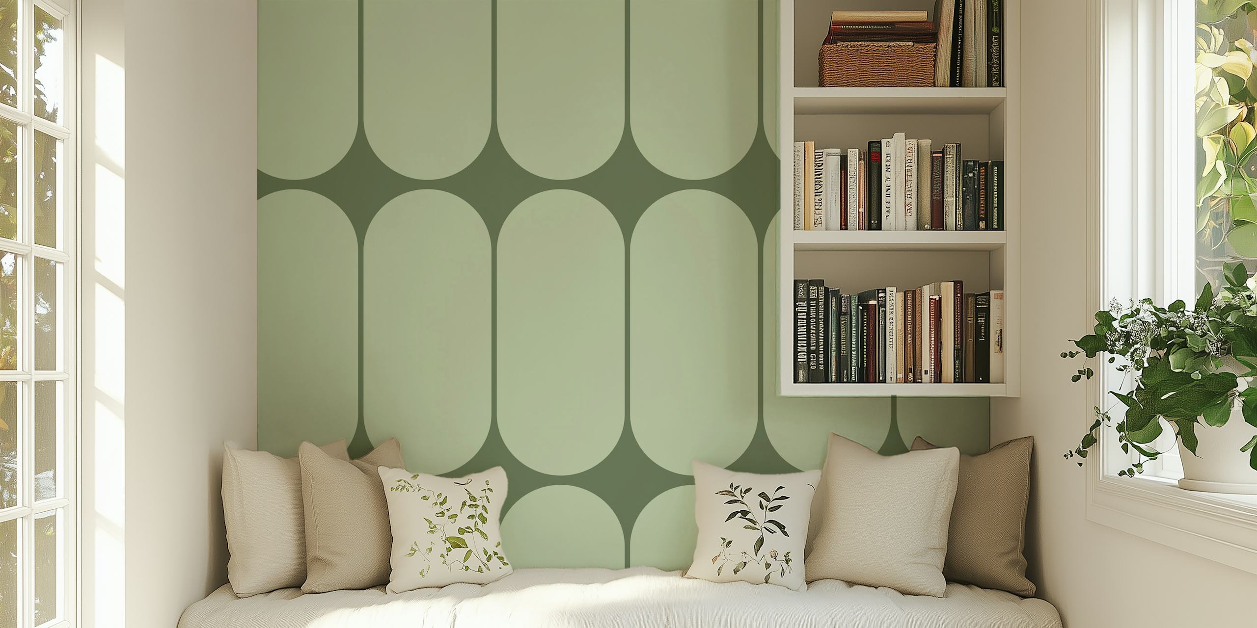 Green geometric shapes patterned wallpaper