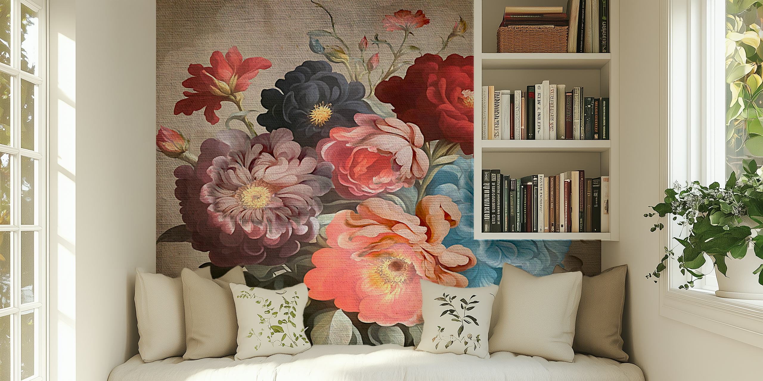 Old moody floral wallpaper huoneessa
