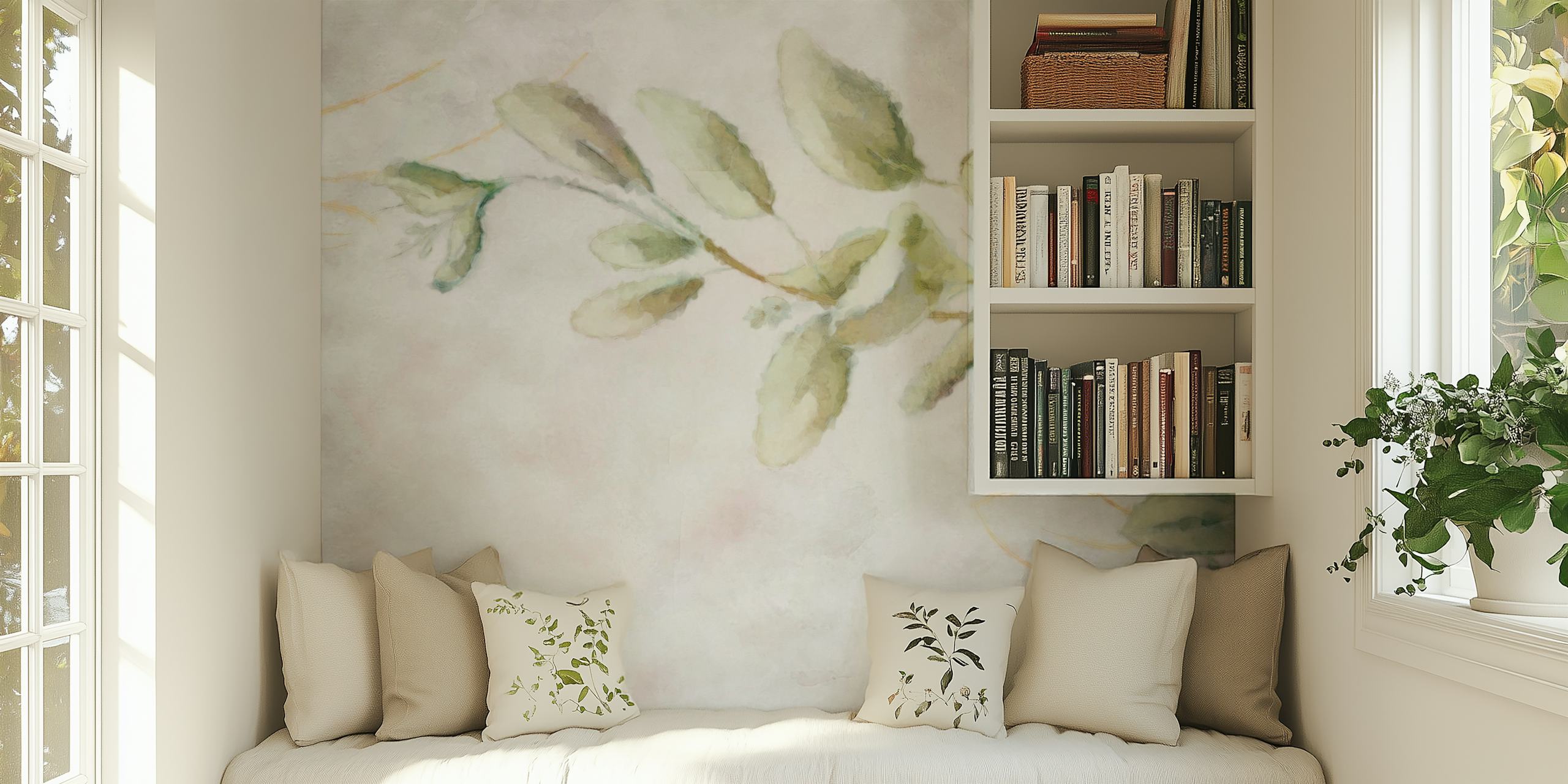 Soft Calm Neutral Leaves design de papel de parede