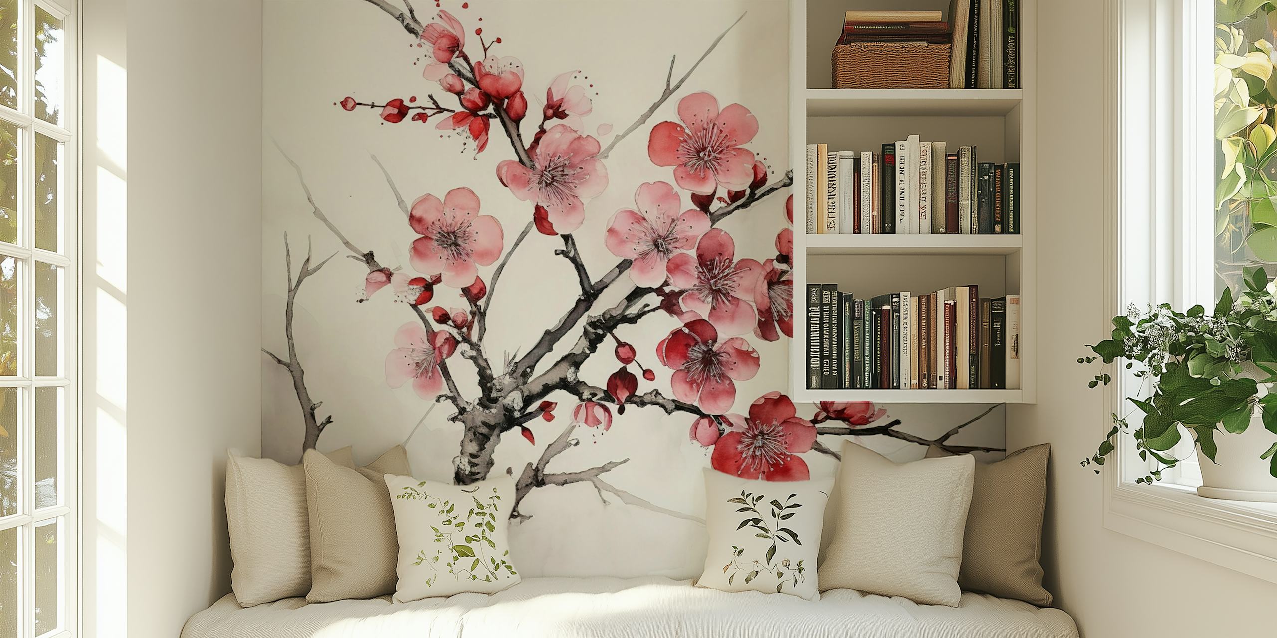 Ink Cherry Blossoms Branches design tapet