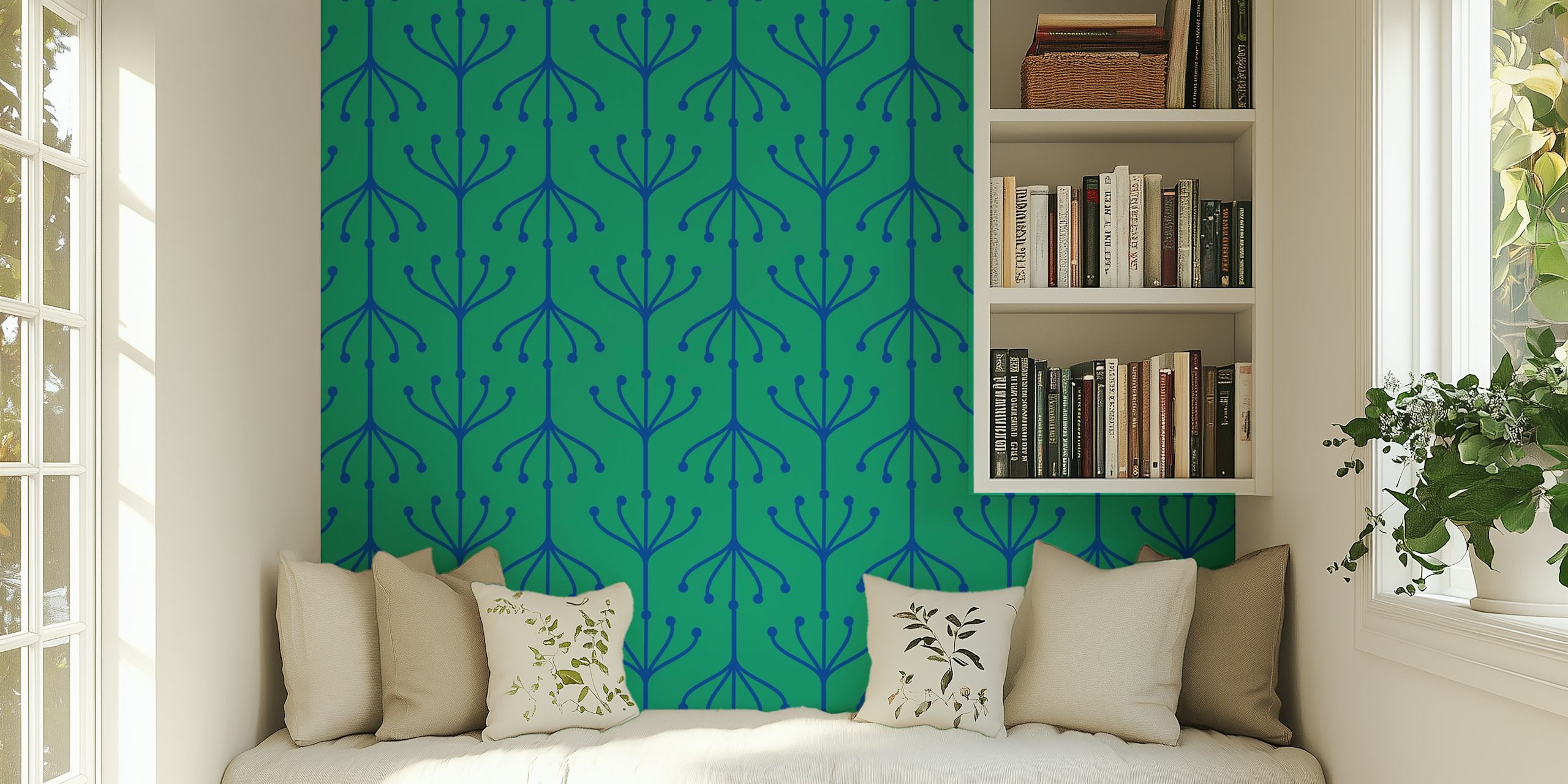 Ταπετσαρία Plant ornaments forest green σε ένα δωμάτιο