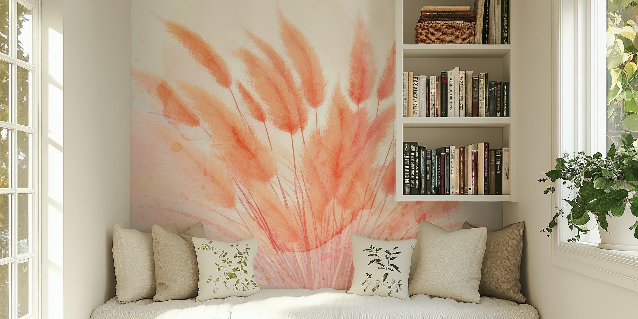 Papel pintado Japandi Pampas Grass en una habitación