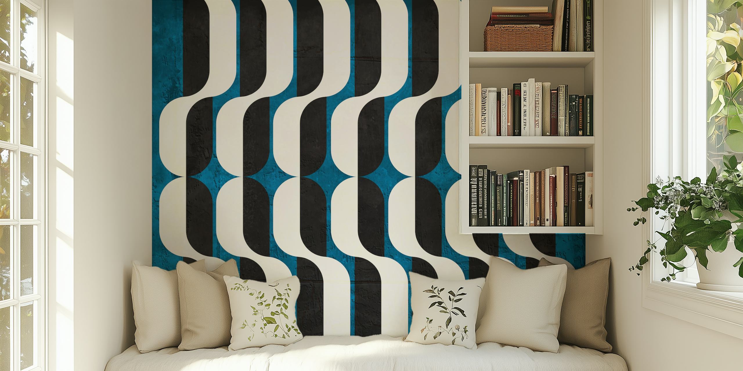 Black and blue geometric pattern wallpaper