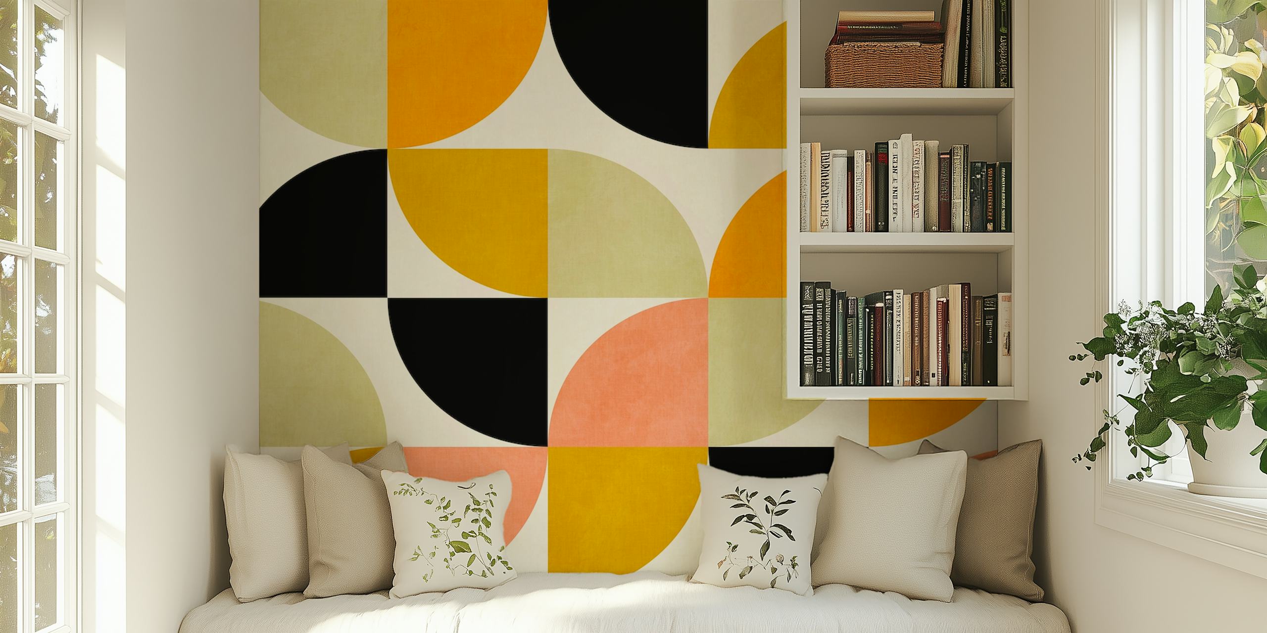 Geometric Bauhaus Abstract Classic wall mural with warm color palette