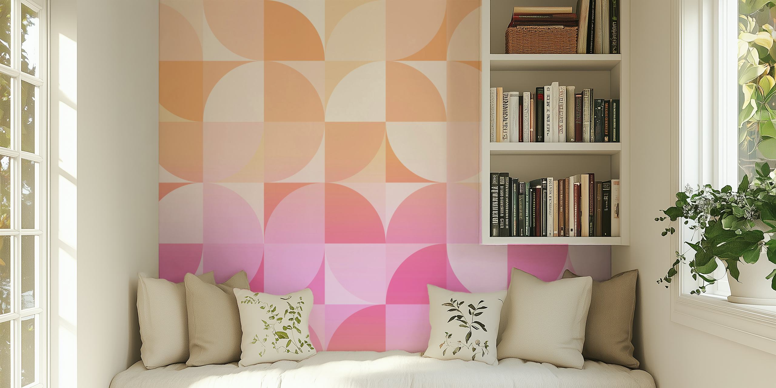 Geometric peach and pink circles wallpaper