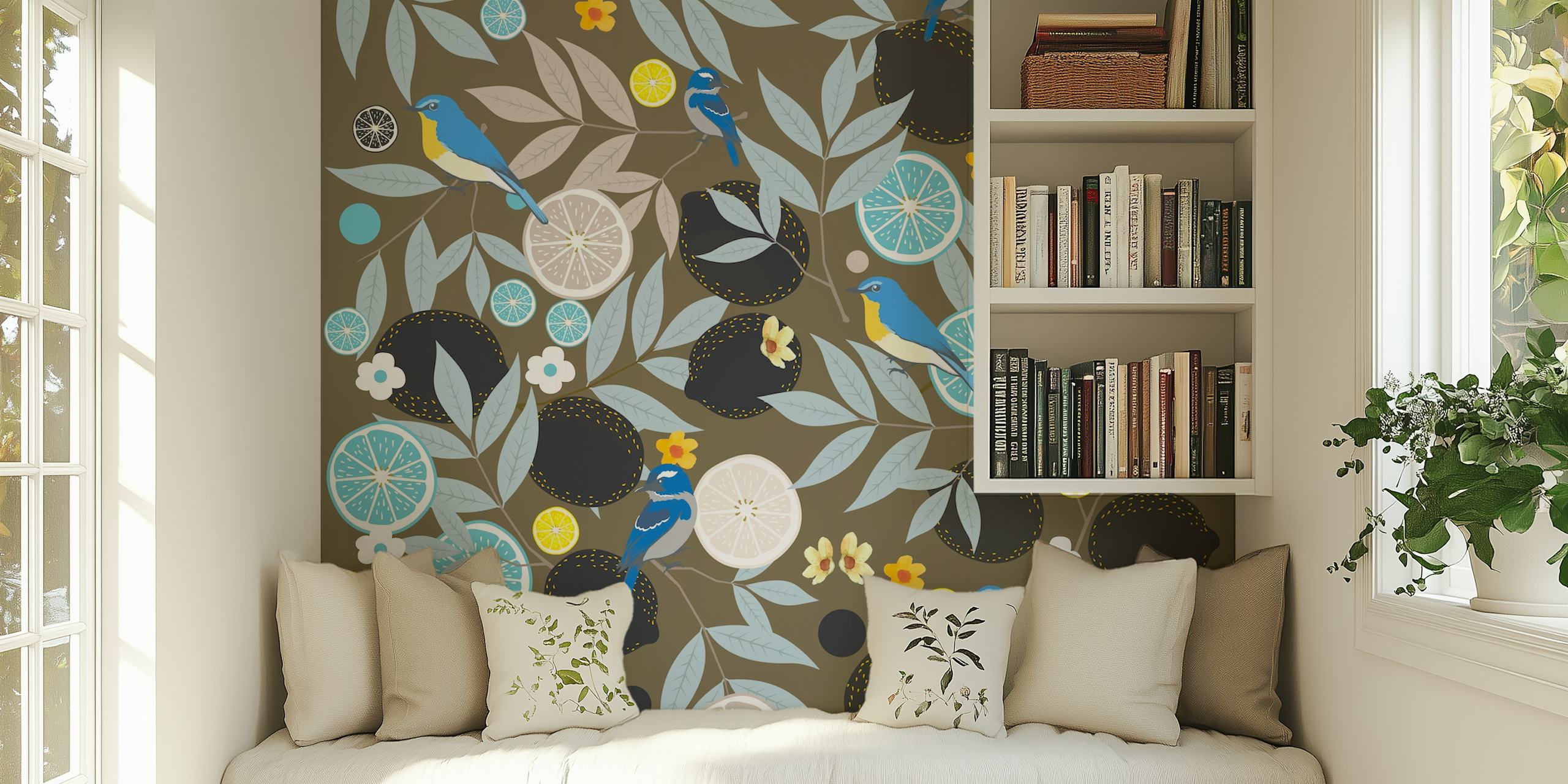 Tapeta Paradise Garden in Brown Grey w pokoju