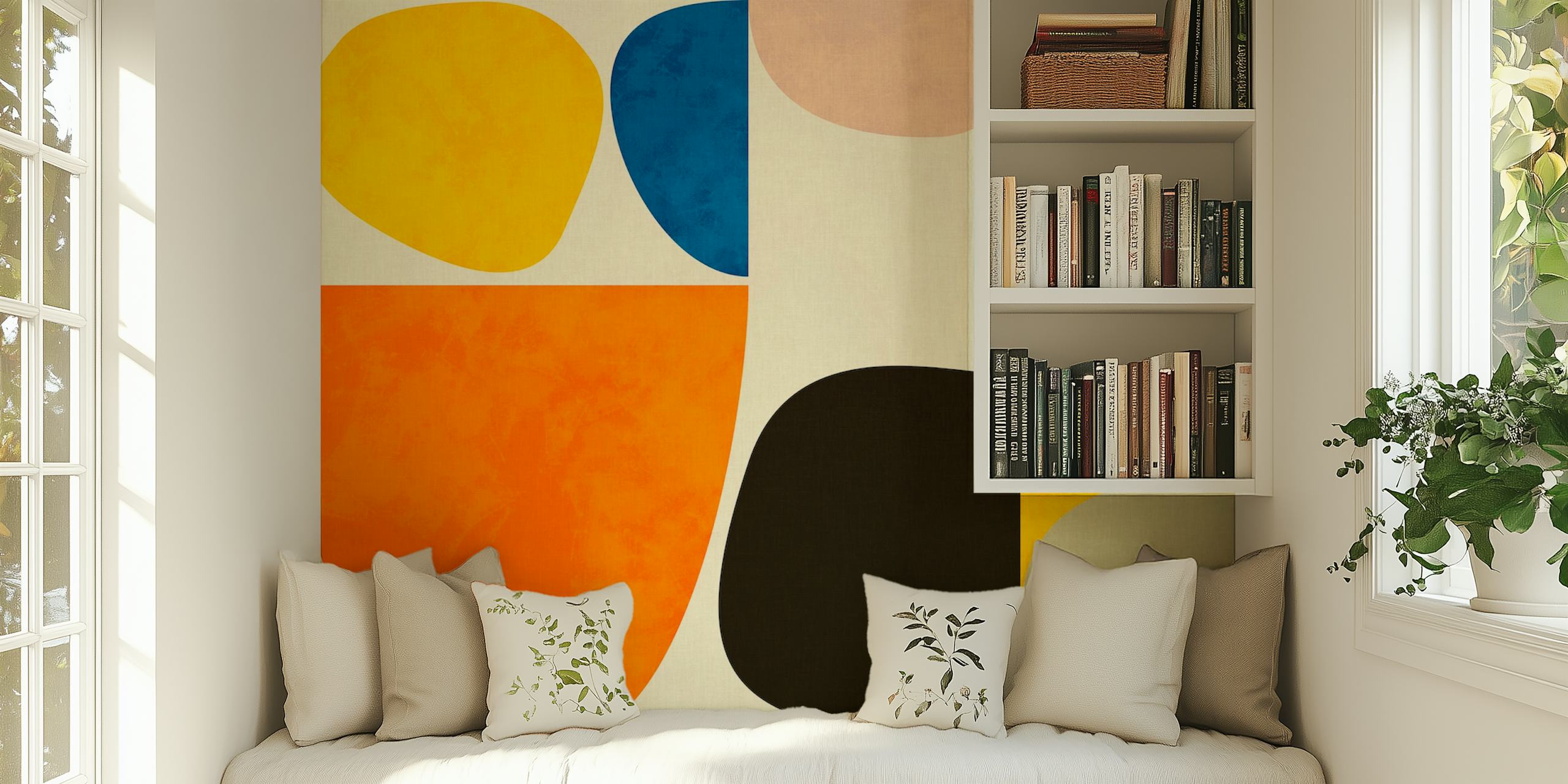 Vivid round organic shapes wallpaper in a room