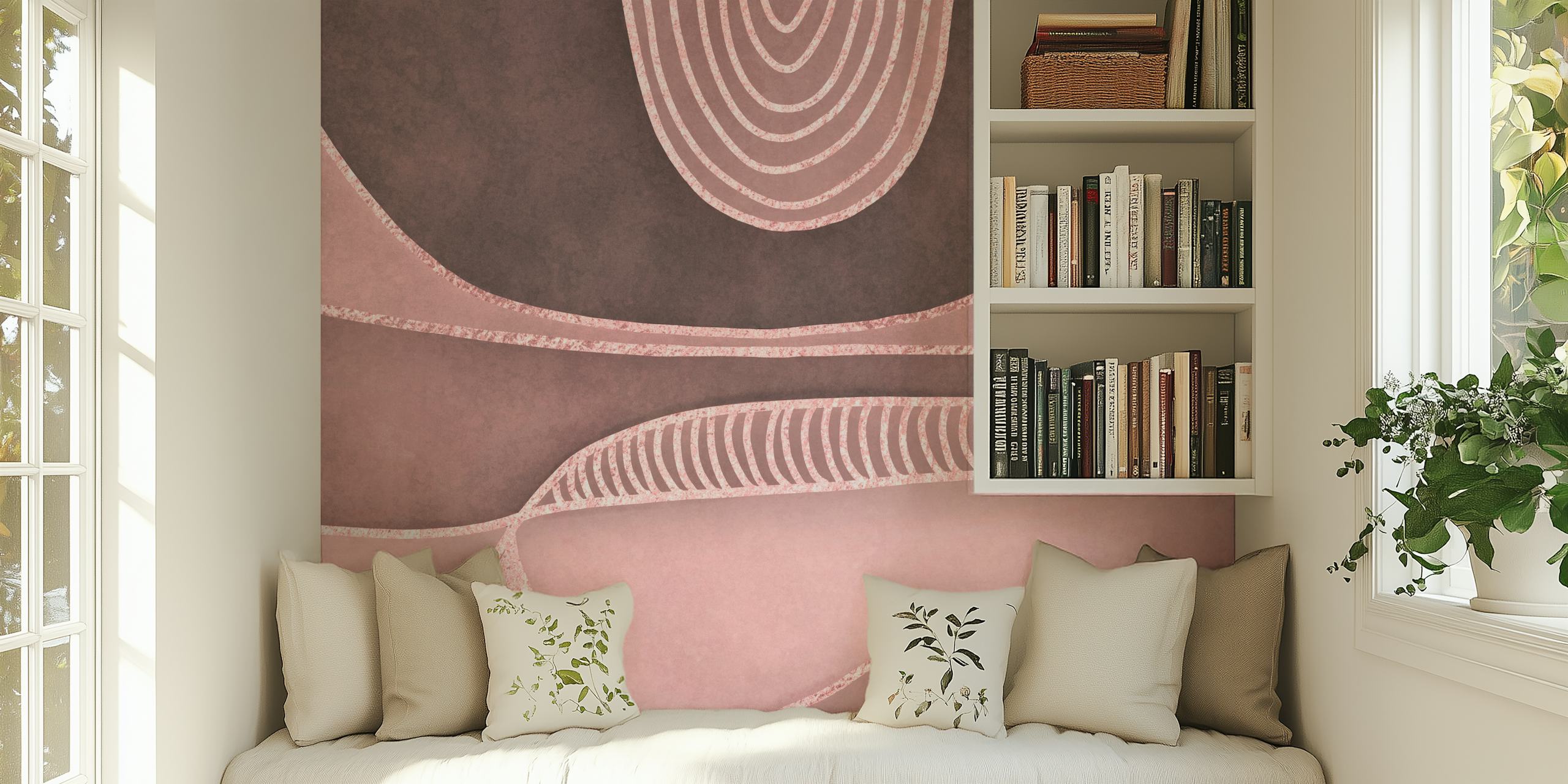 Ταπετσαρία Mid Century Art σε παστέλ ροζ και ροζ χρυσό