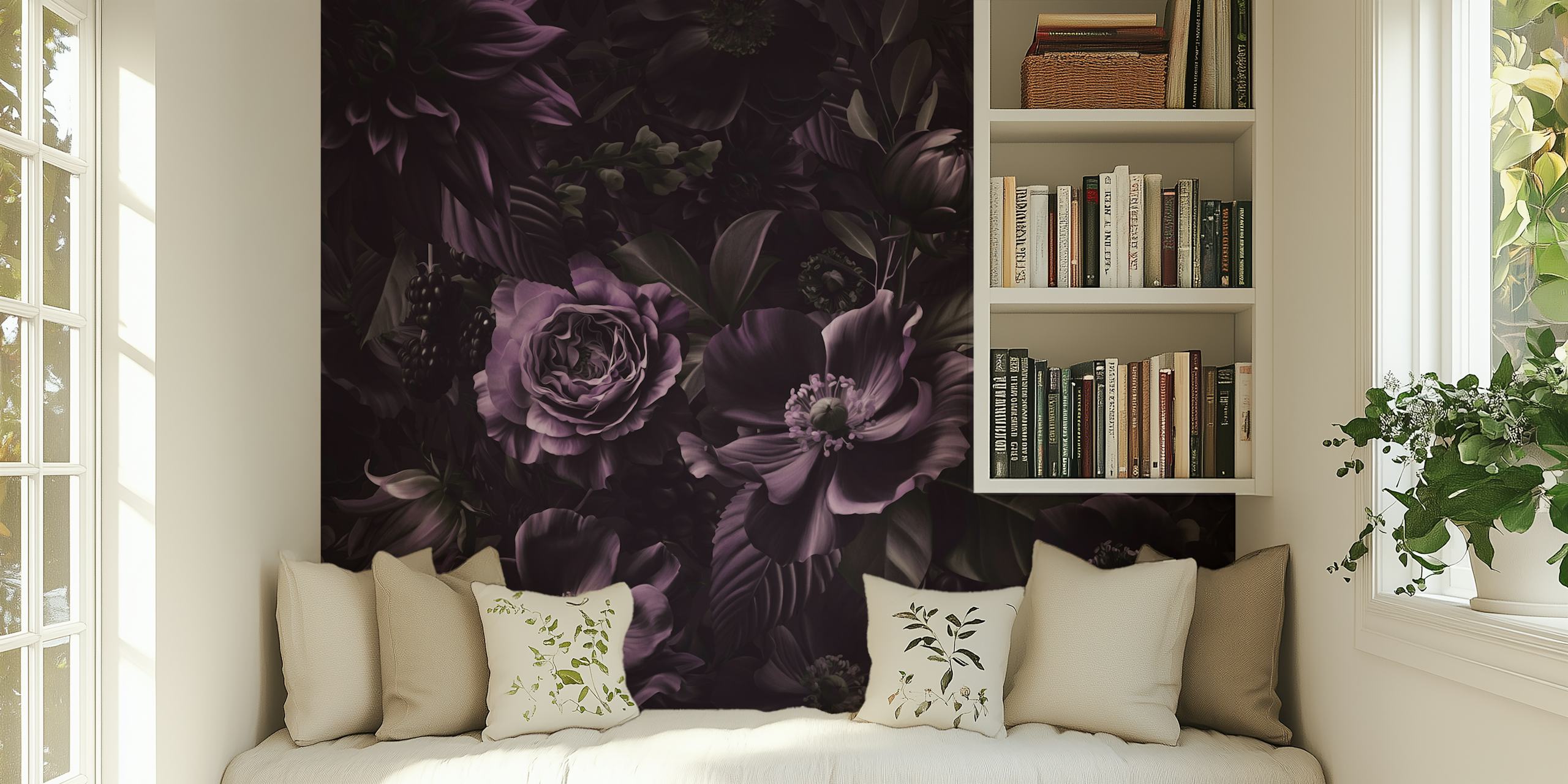 Fotomural flores opulentas de estilo barroco en tonos morados intensos