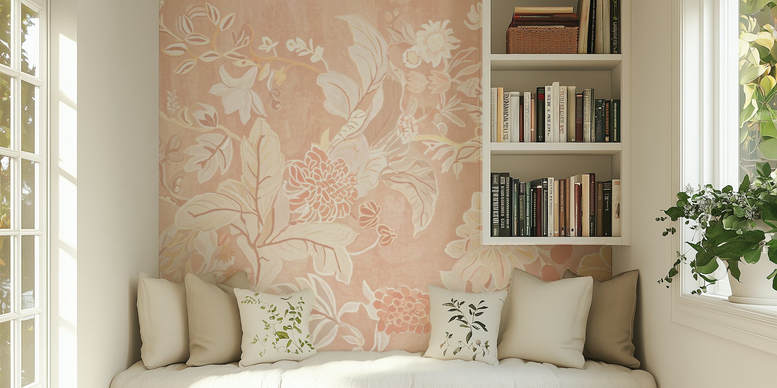 Soft floral pattern in light pink and beige tones wallpaper