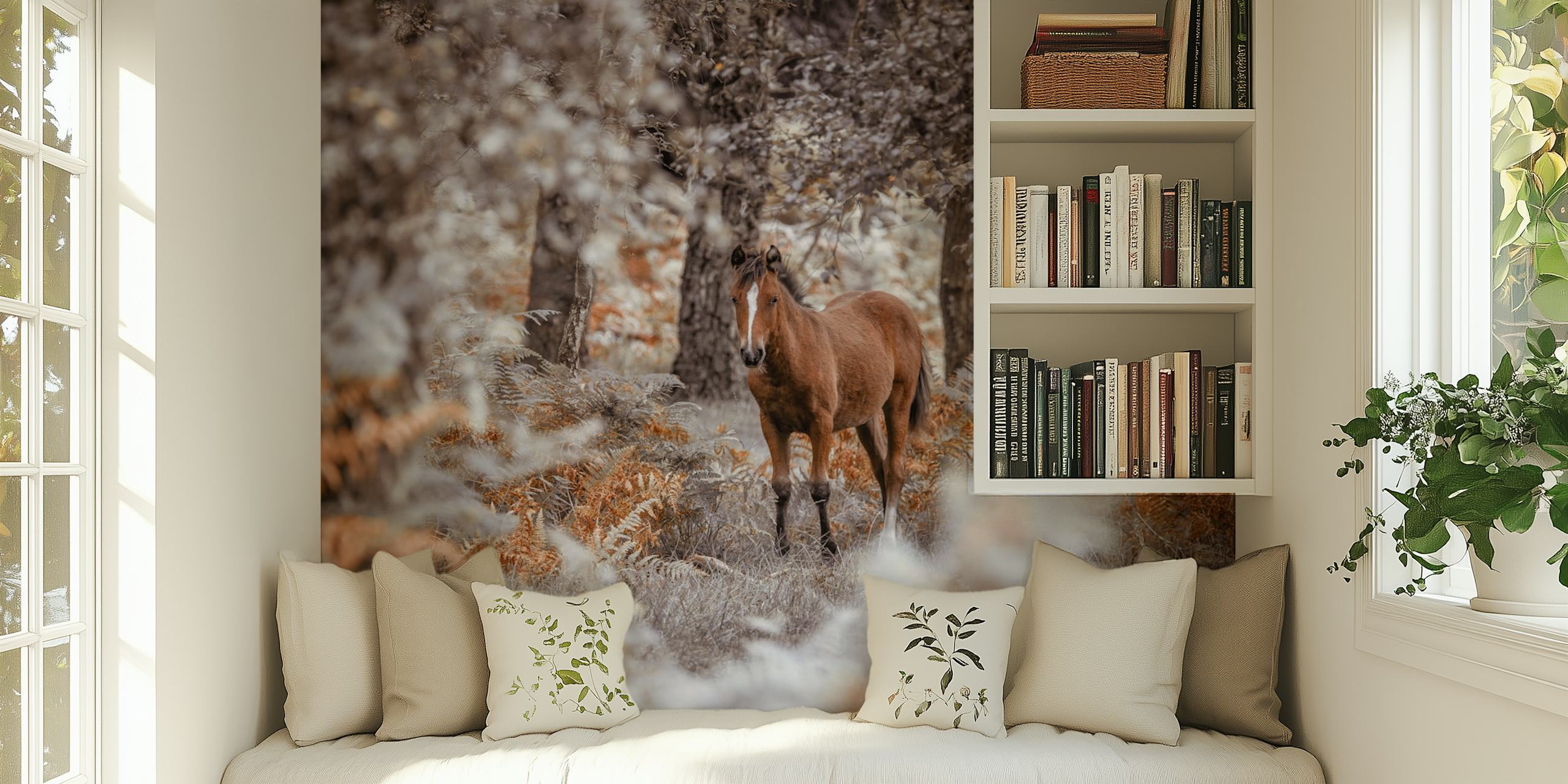 Majestic wild stallion in a tranquil woodland setting wall mural