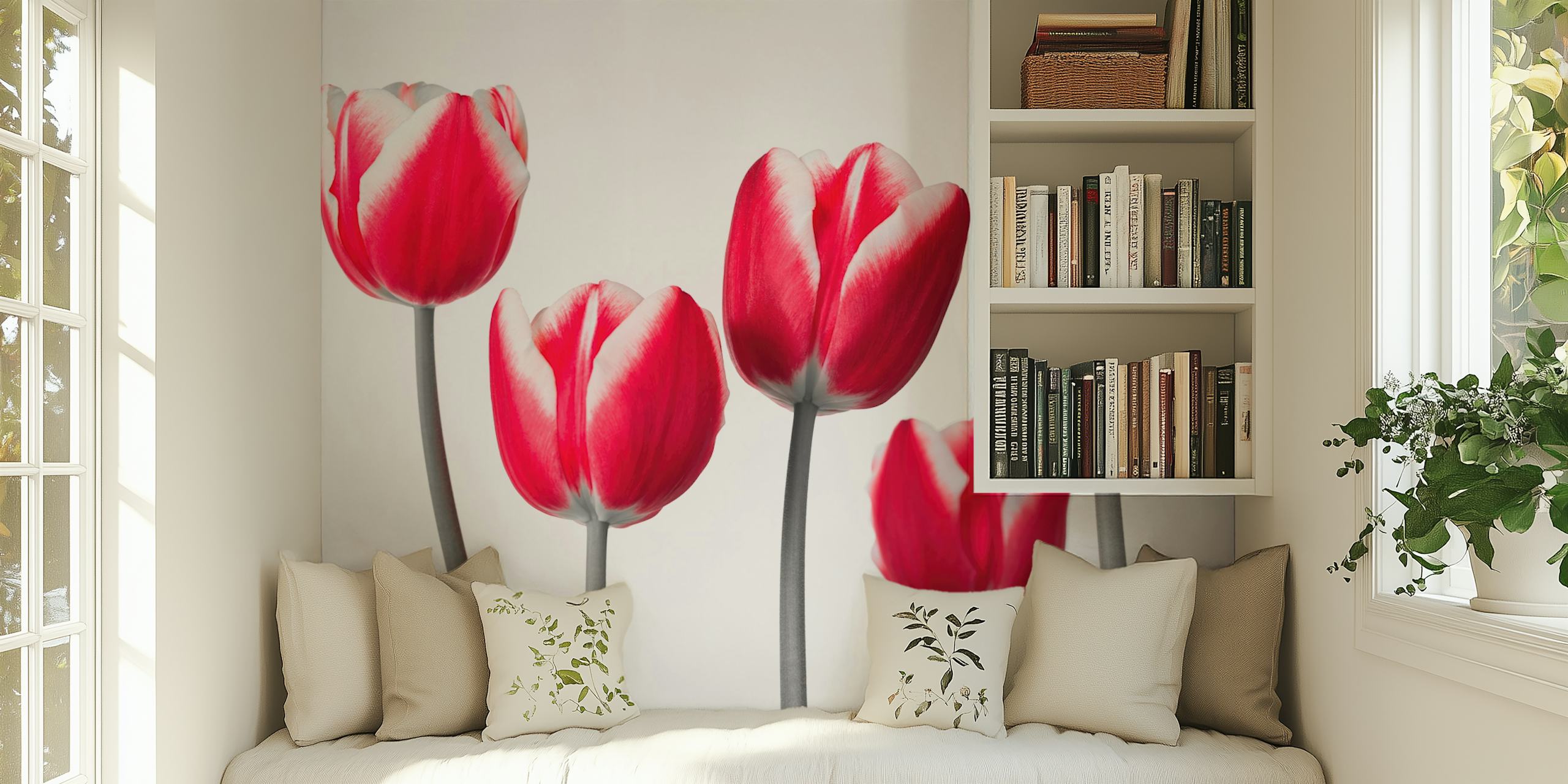 Unfurling tulips wallpaper in a room
