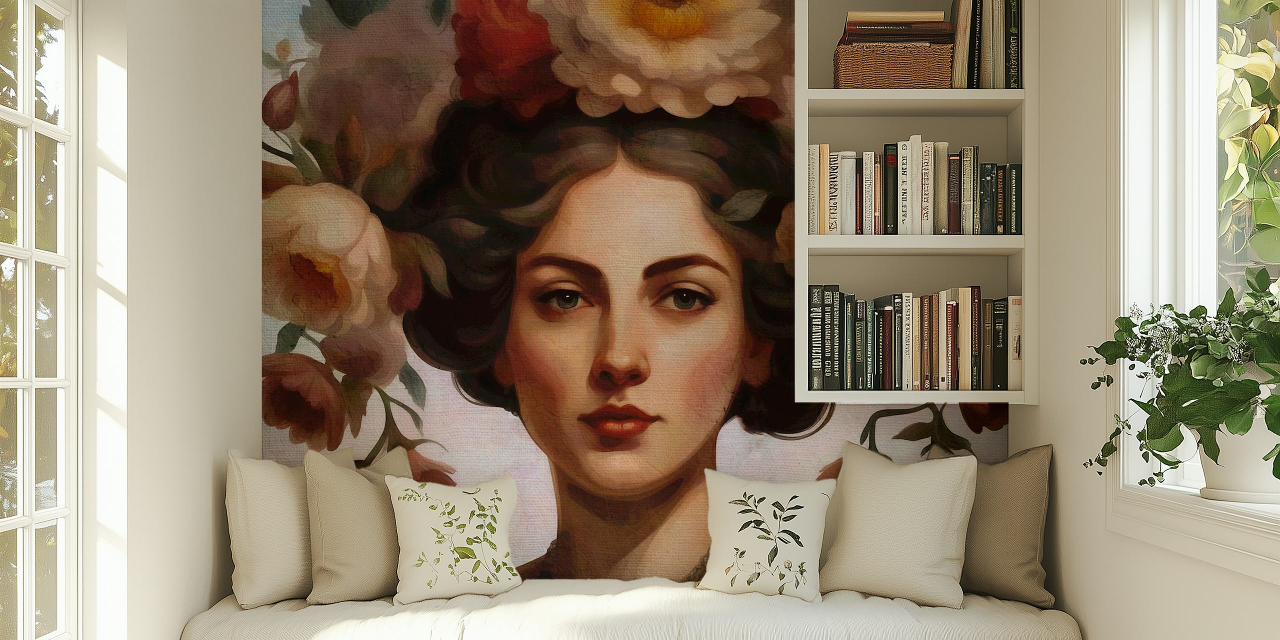 Vintage floral design in soft cream colors wallpaper