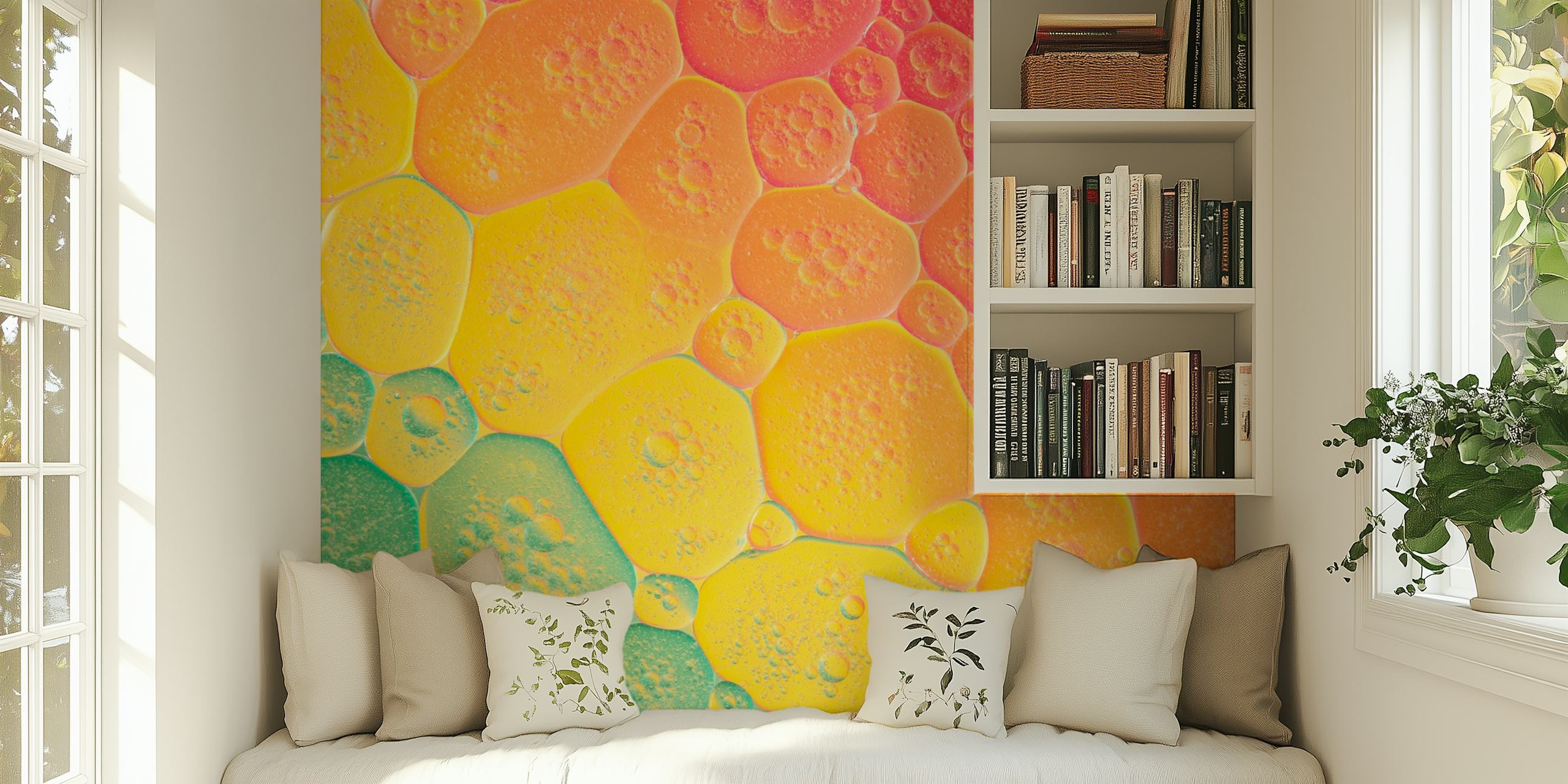 Colorful bubbles in shades of pink, yellow, and green wallpaper