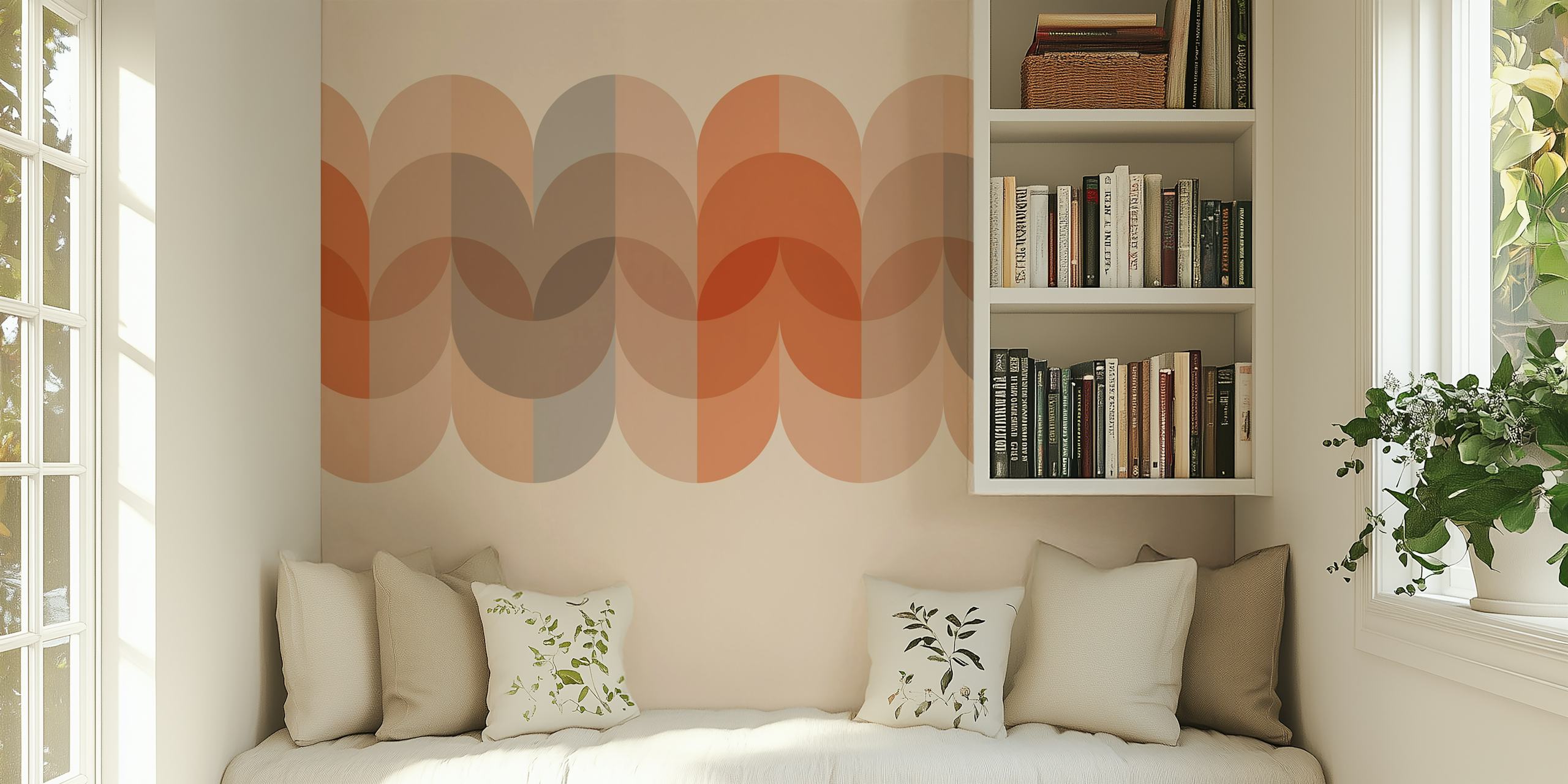 Calm Mid Century Leaf Border wallpaper in a room