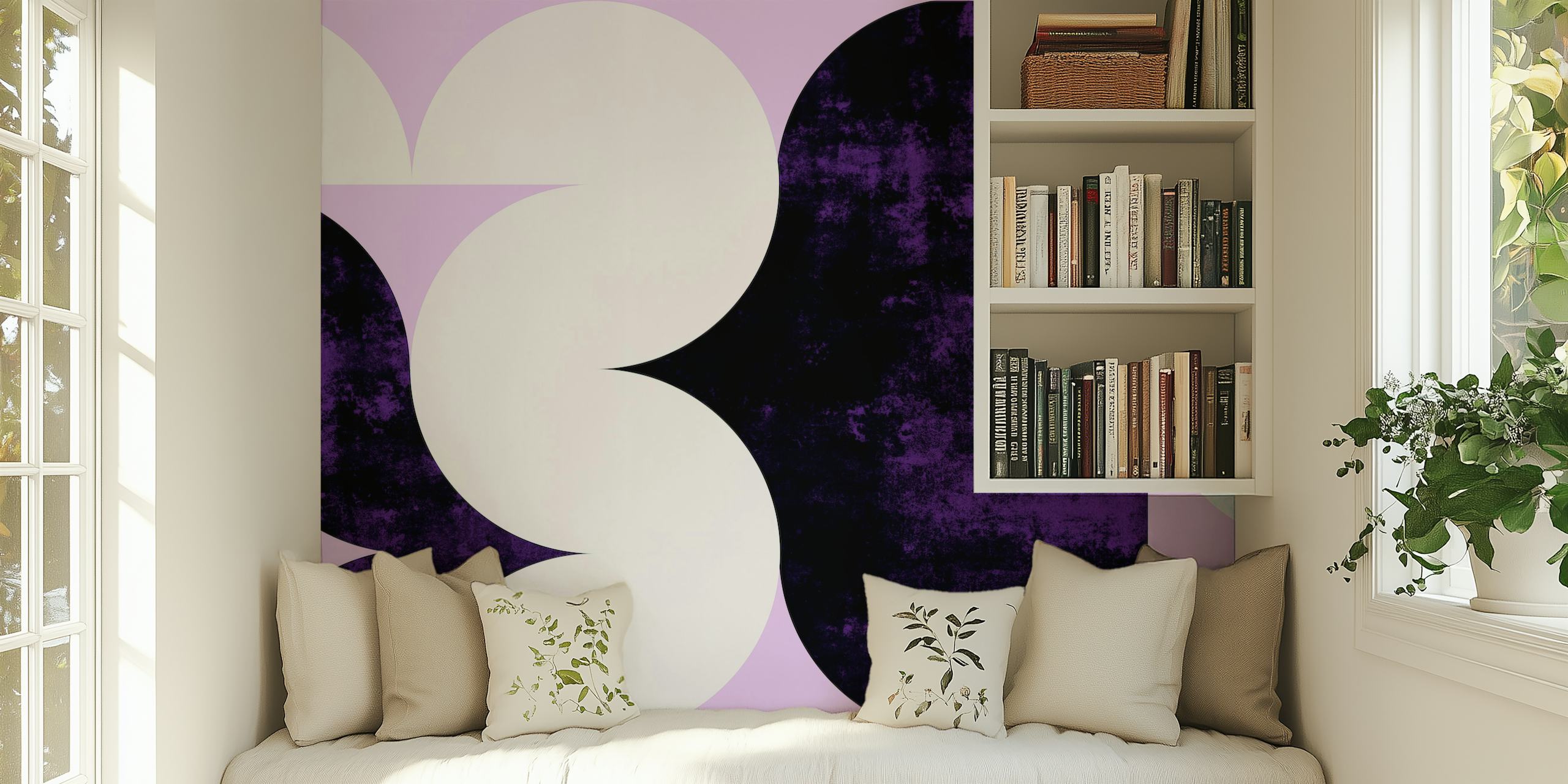 Mid-Century Modern Round Geometry Purple Tapete im Raum