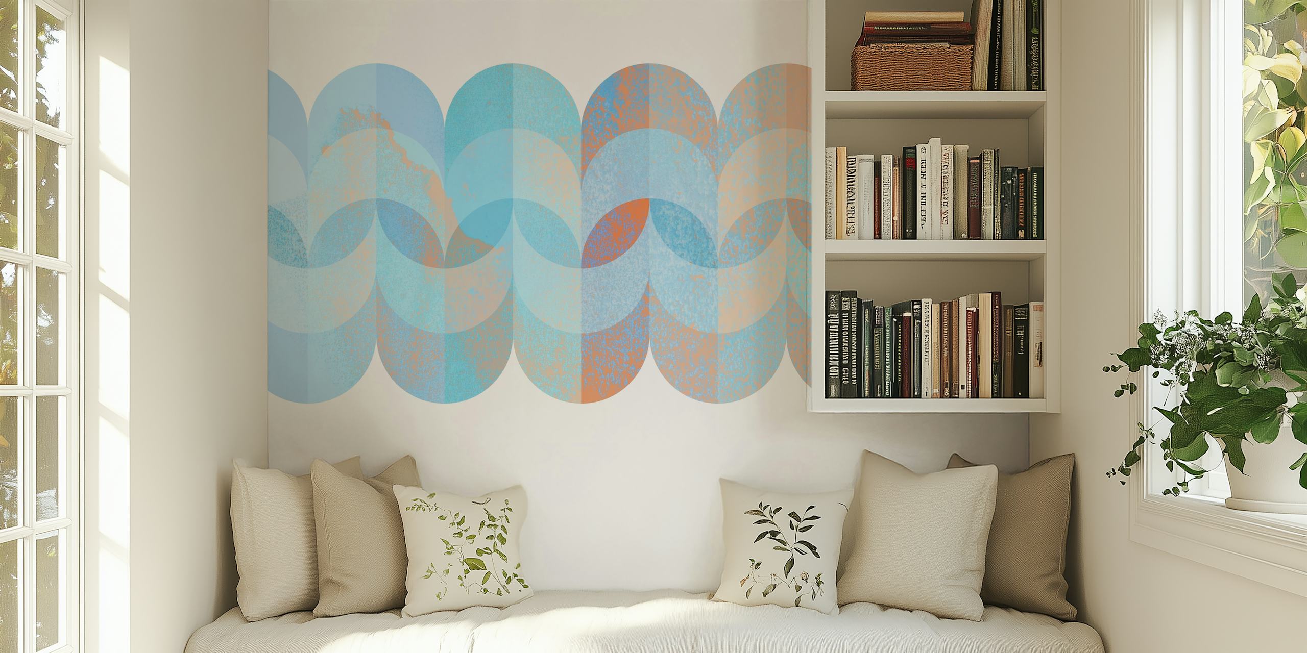 Vivid Sea Foam Mid Century Wallpaper i et rum