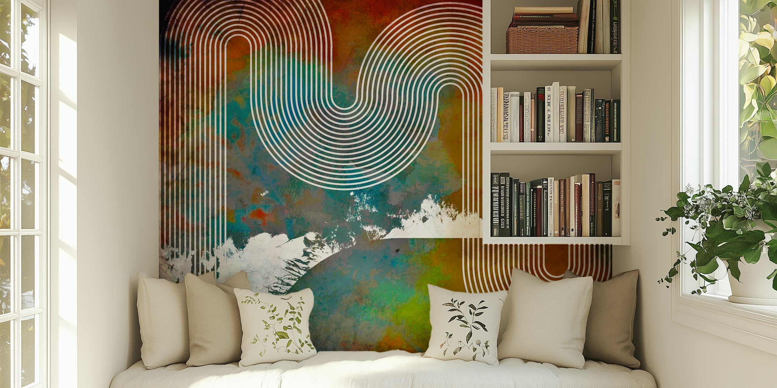 Papier peint Grunge Rainbow Line Art dans une pièce