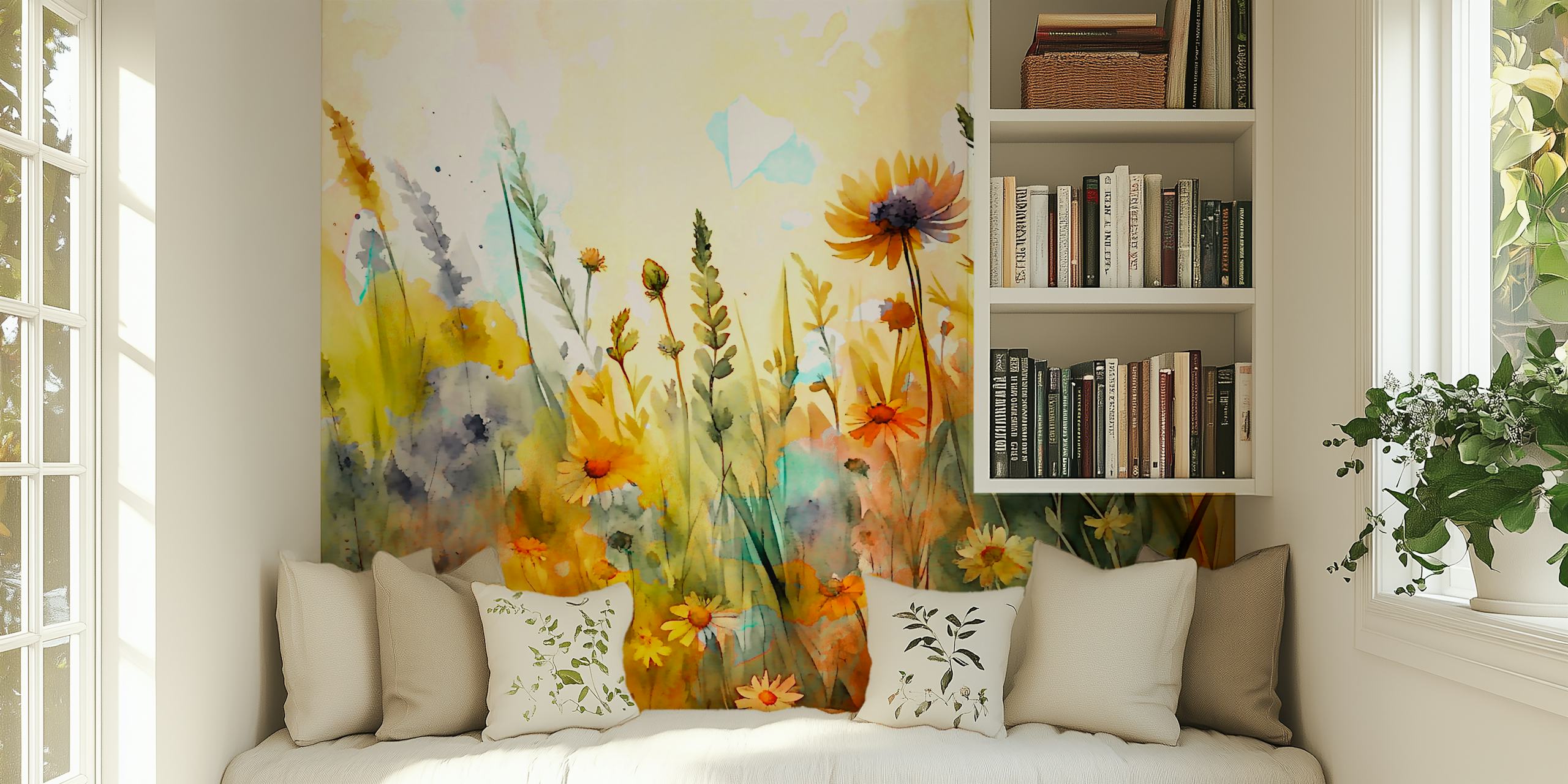 Floral watercolor design with vibrant colors and abstract elements wallpaper