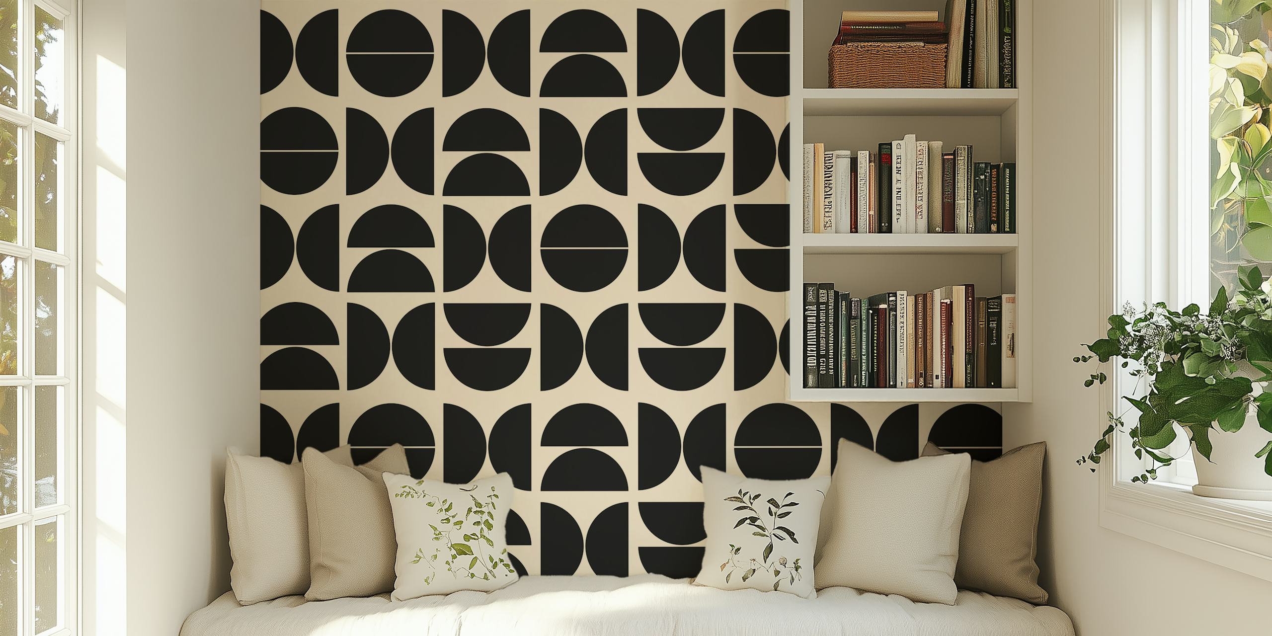 Geometric black and white pattern wallpaper in Bauhaus style