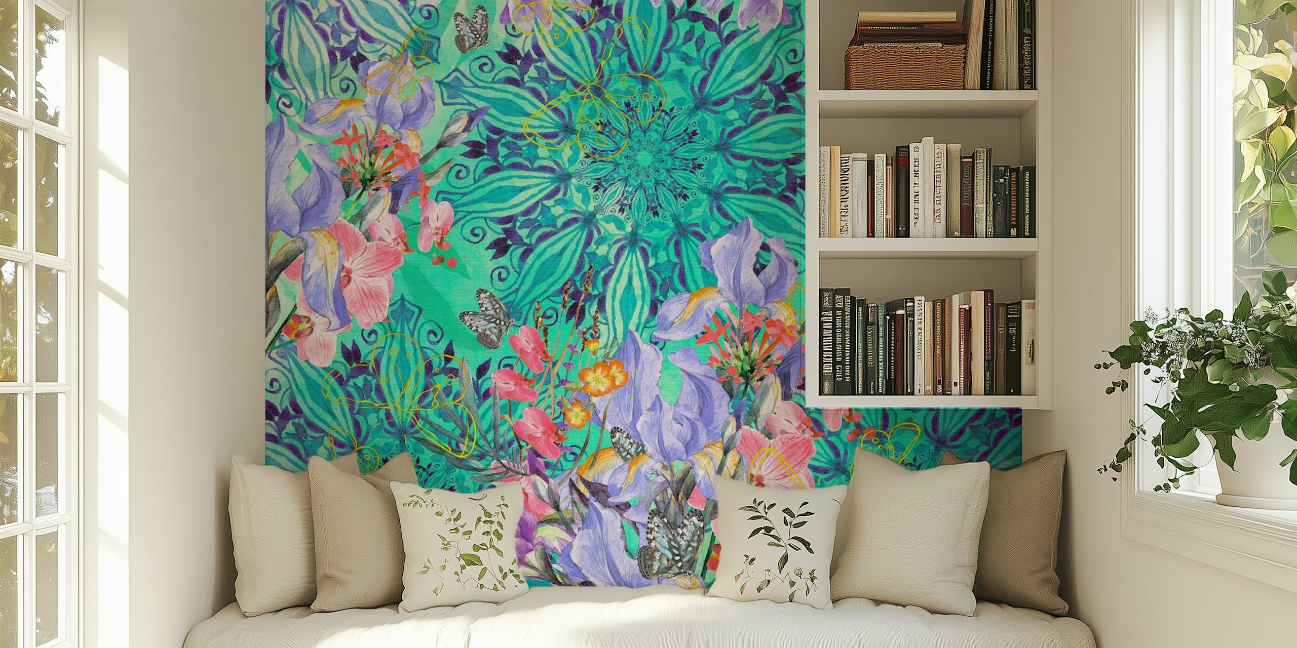 Nature among blue mandalas Tapete in einem Raum