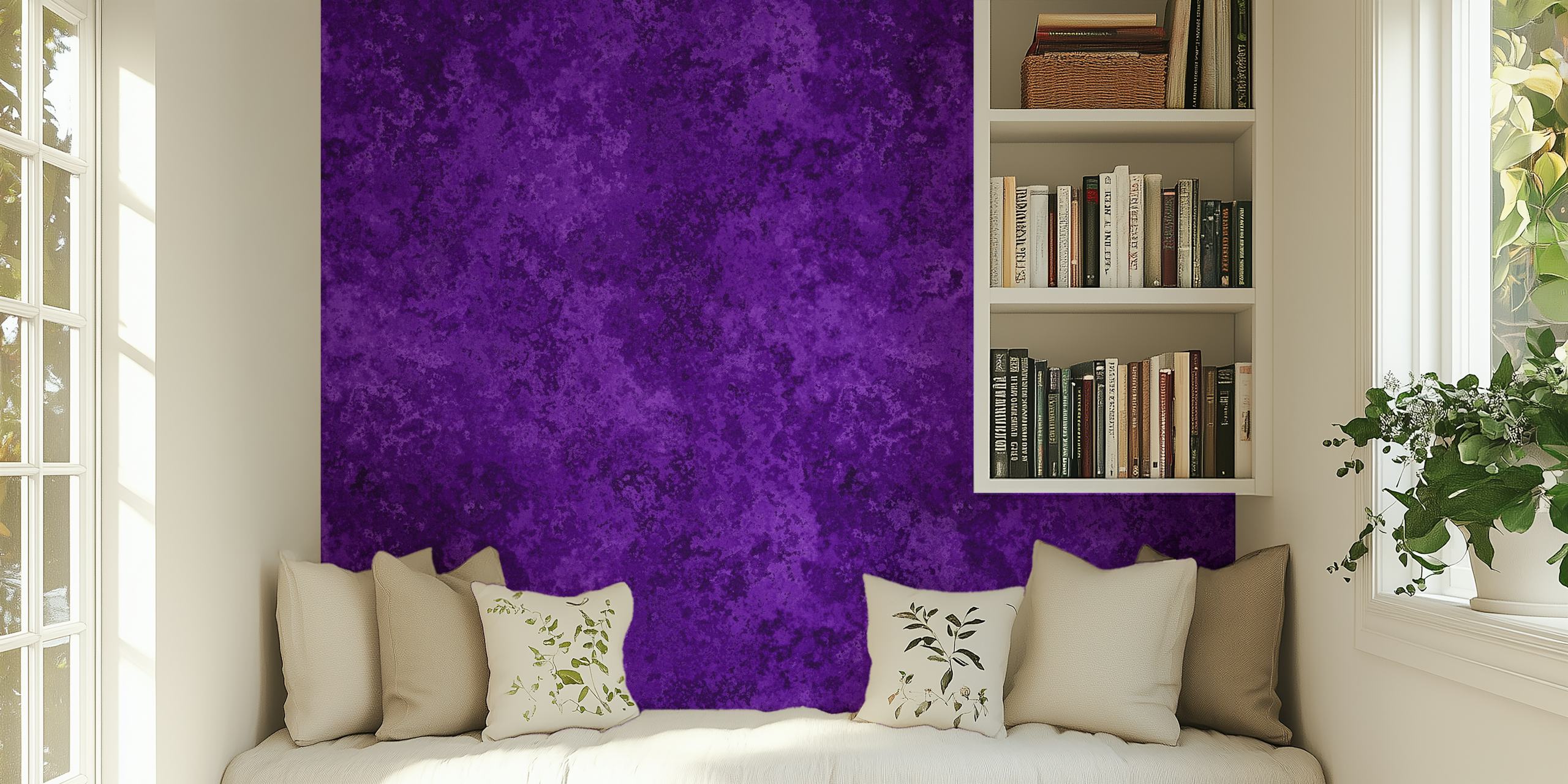 Purple textured wallpaper featuring subtle moss design