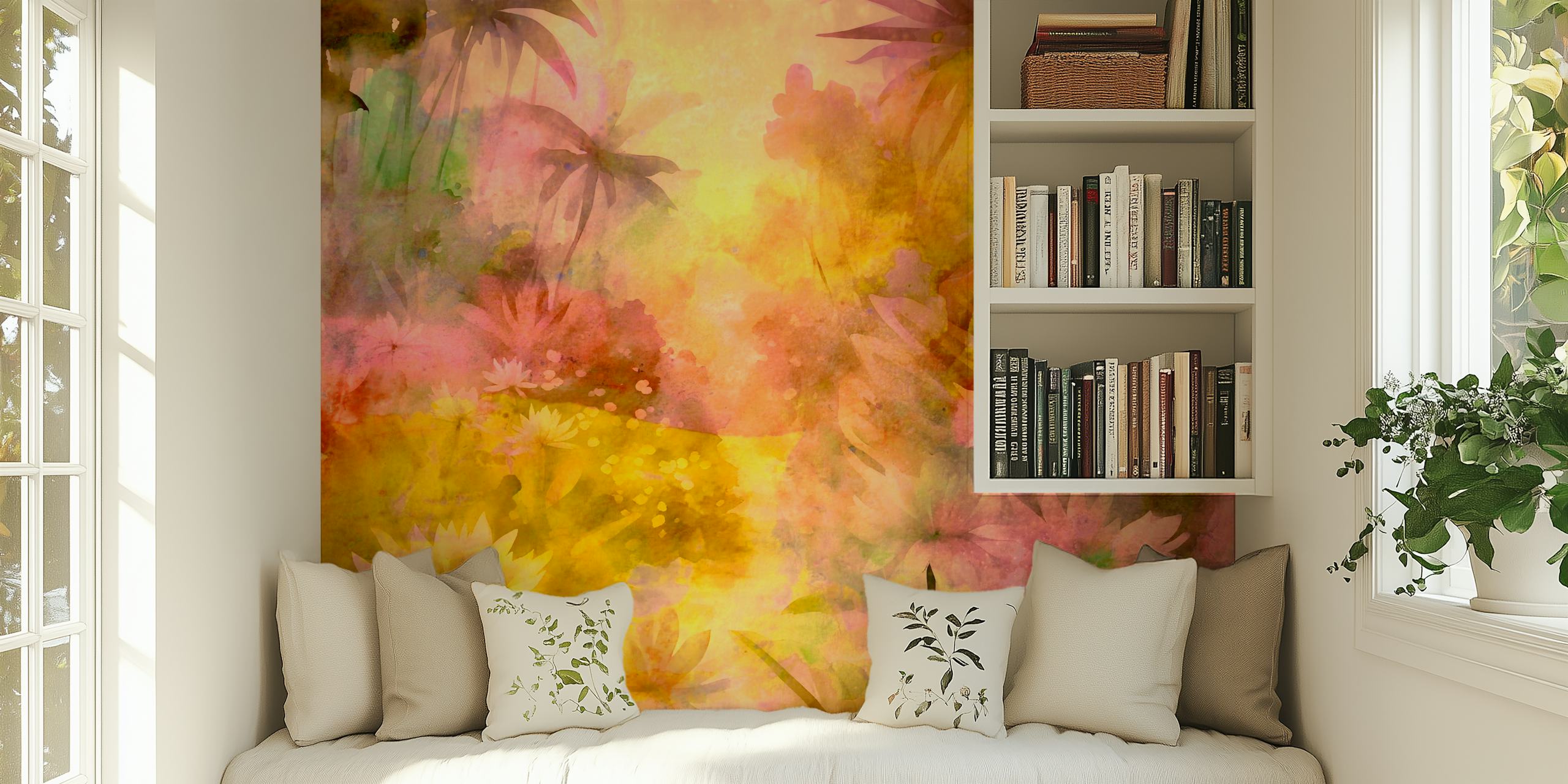 Tropical Sunny Yellow Forest tapetdesign i et rom