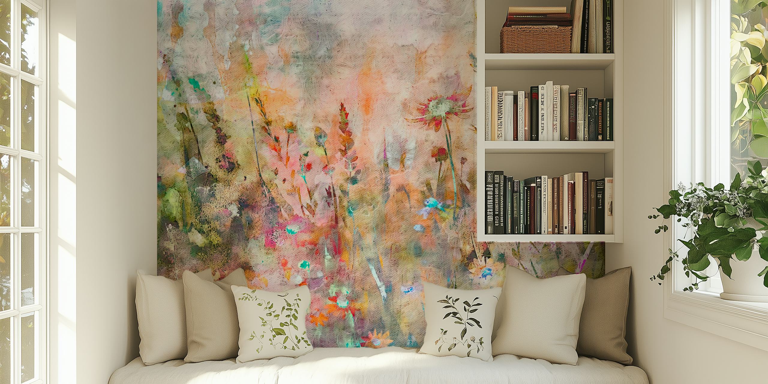 Akvarellimaalaus luonnonkukista pehmeällä väriyhdistelmällä