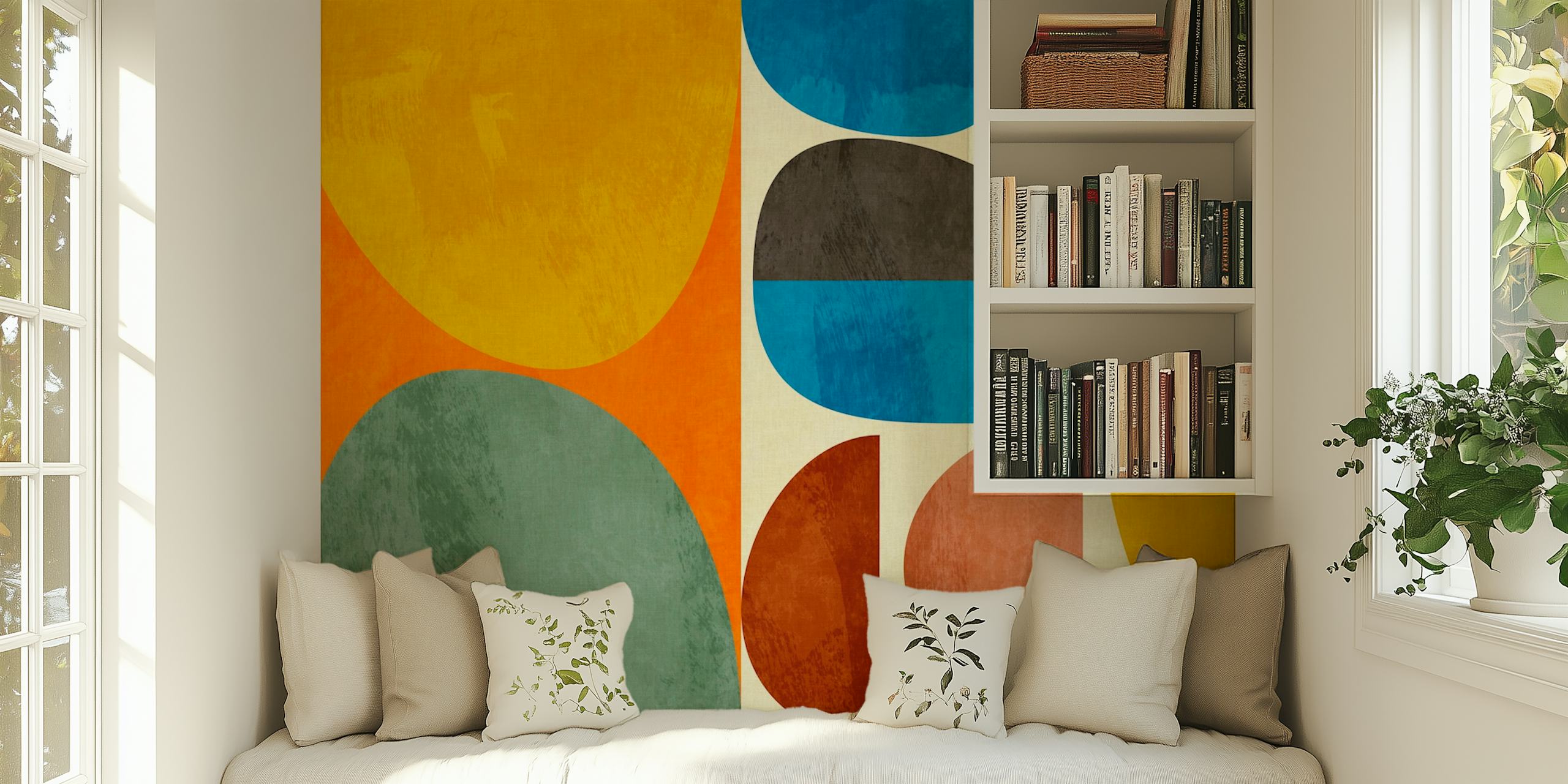 Papel pintado orgánico geo shapes en una habitación