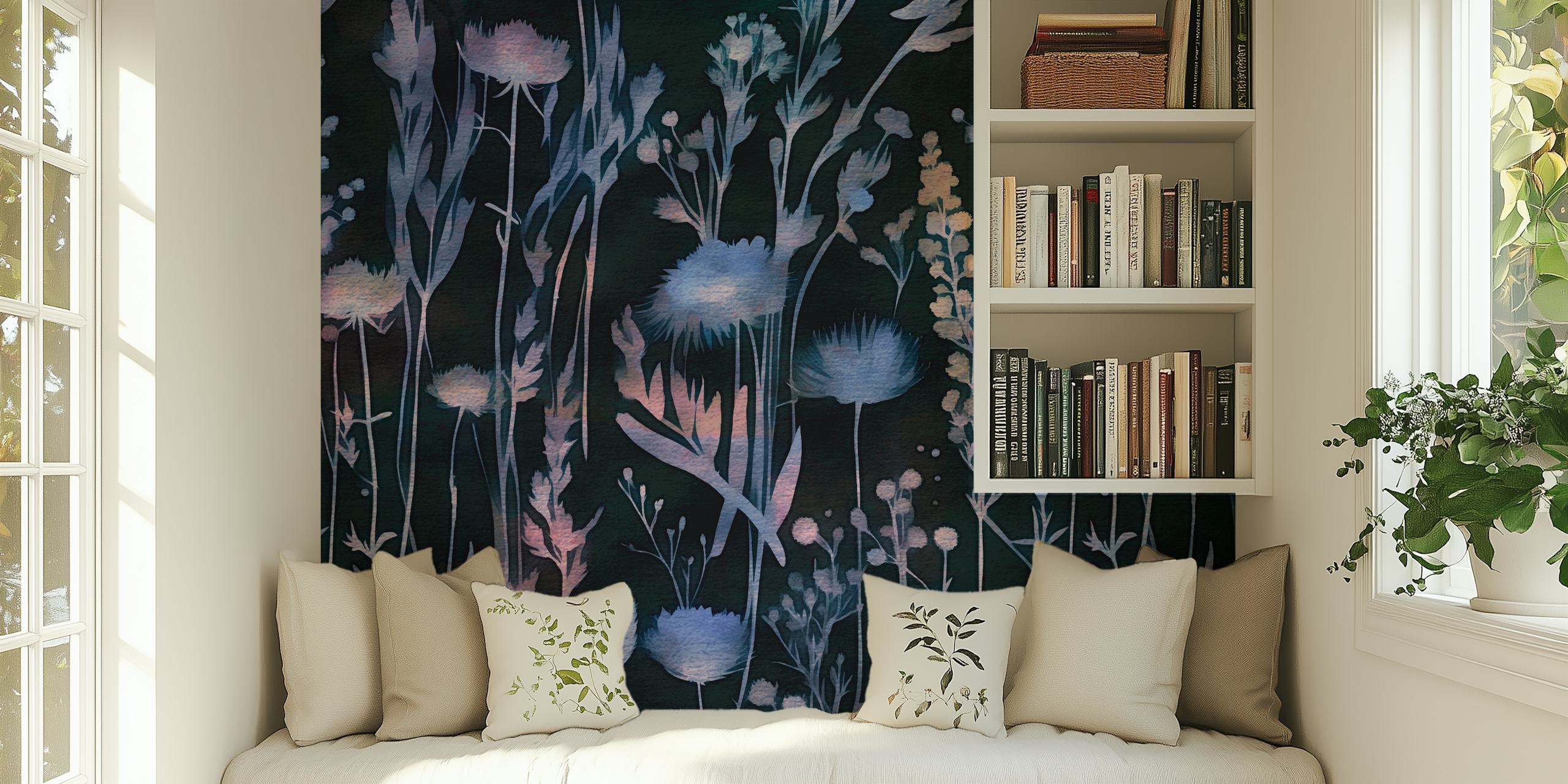 Tapeta Moody Midnight Wildflowers prikazana u sobi