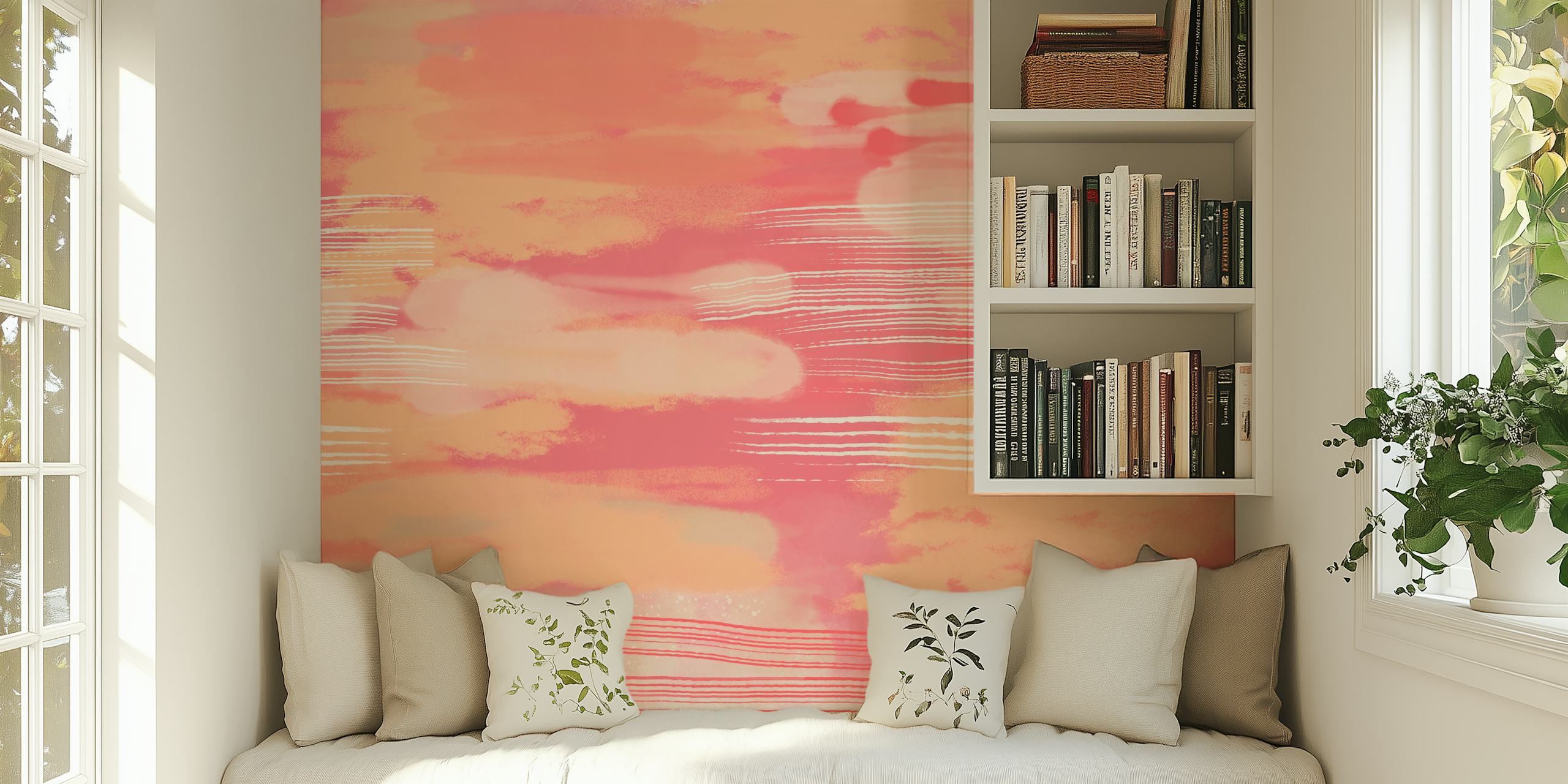 Abstract Hypnotic Peach Fuzz wall mural with warm peach tones and fluid streaks