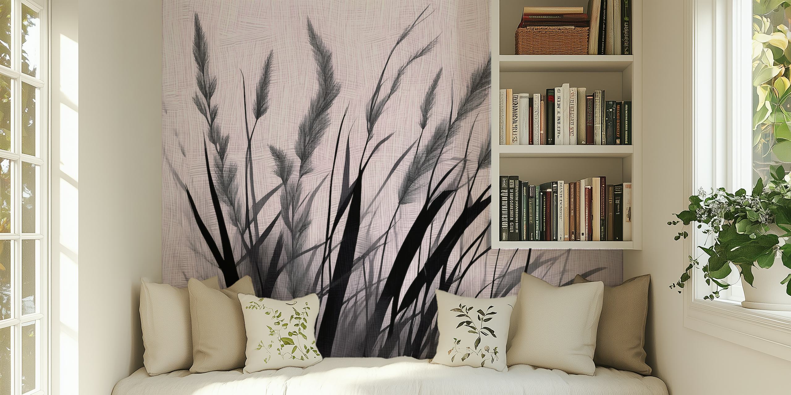 Fotomural de Silent Meadow con diseño de silueta de hierba