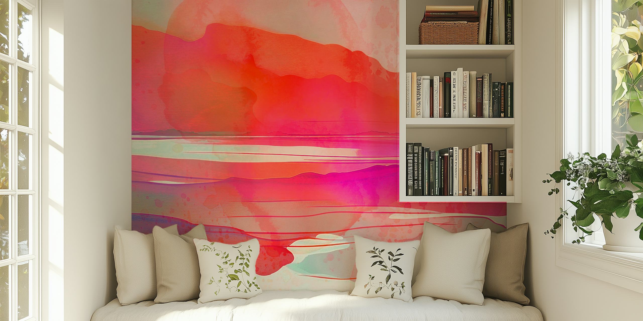 Coral Orange Watercolor tapetti huoneessa