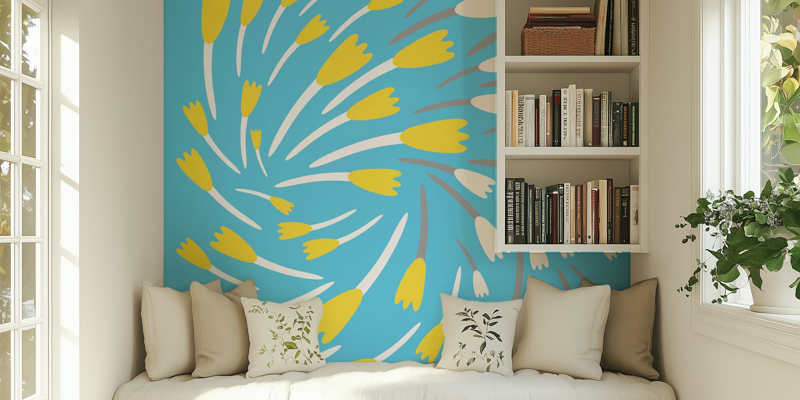Baby Blue Floral Pattern com tulipas em um quarto