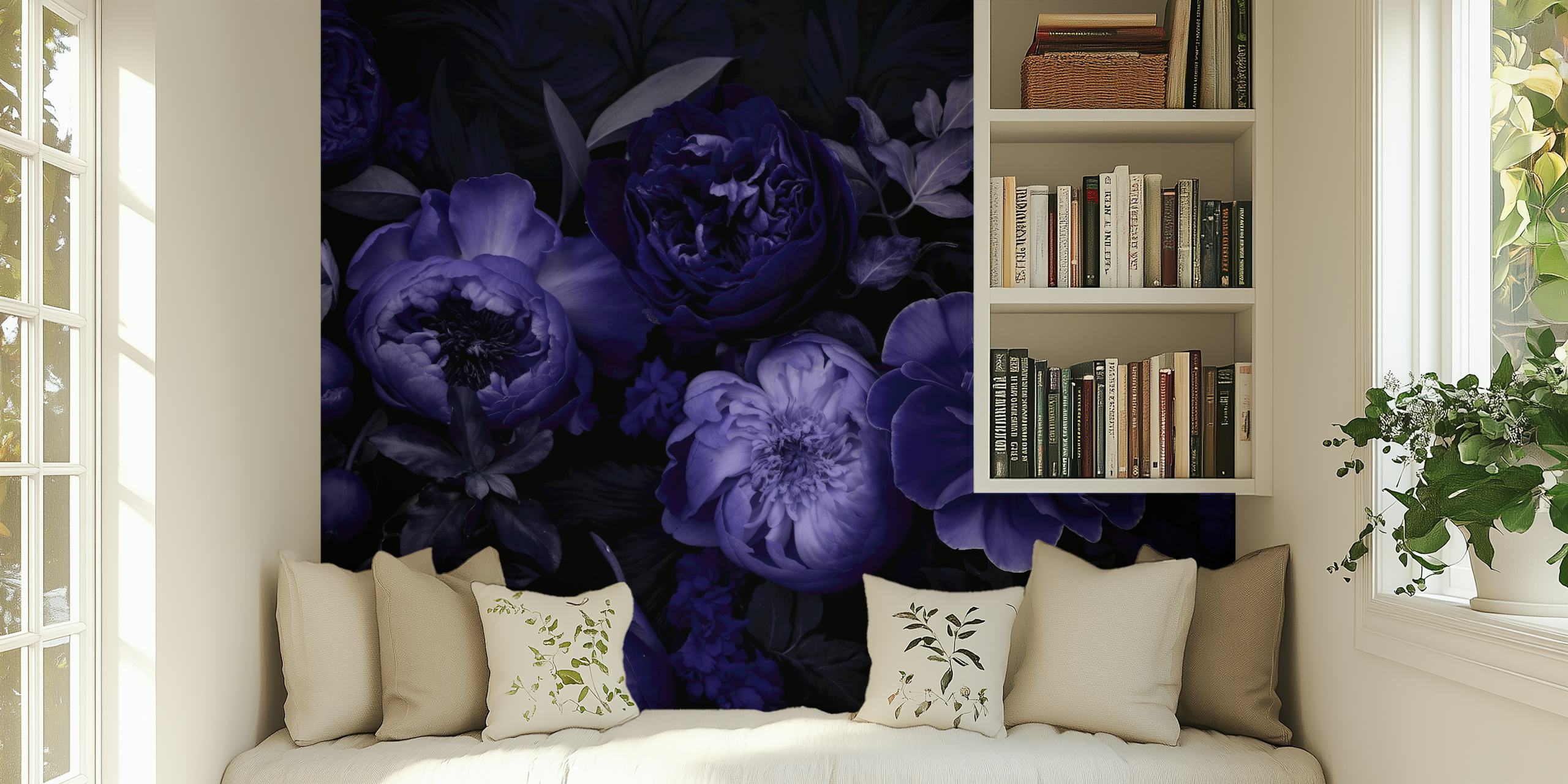 Large deep purple flowers and foliage wallpaper