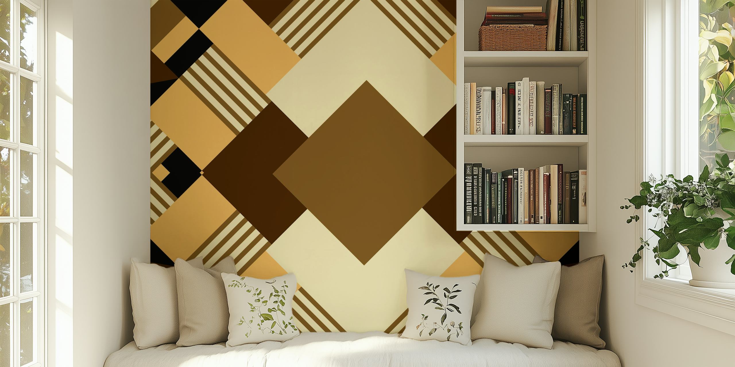 Neutral earthy stripes wallpaper in a room