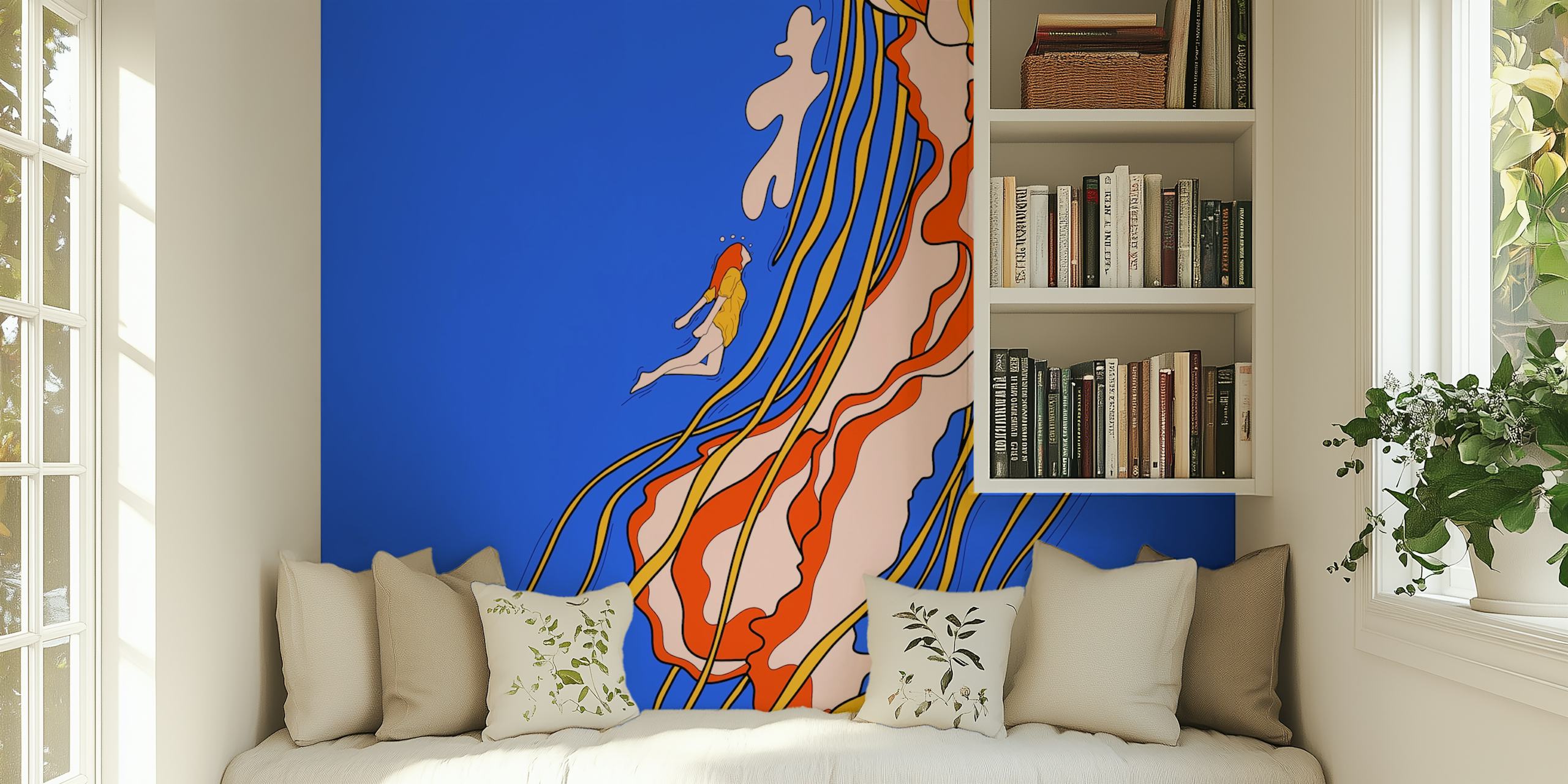 Giant jellyfish wallpaper in a room setting