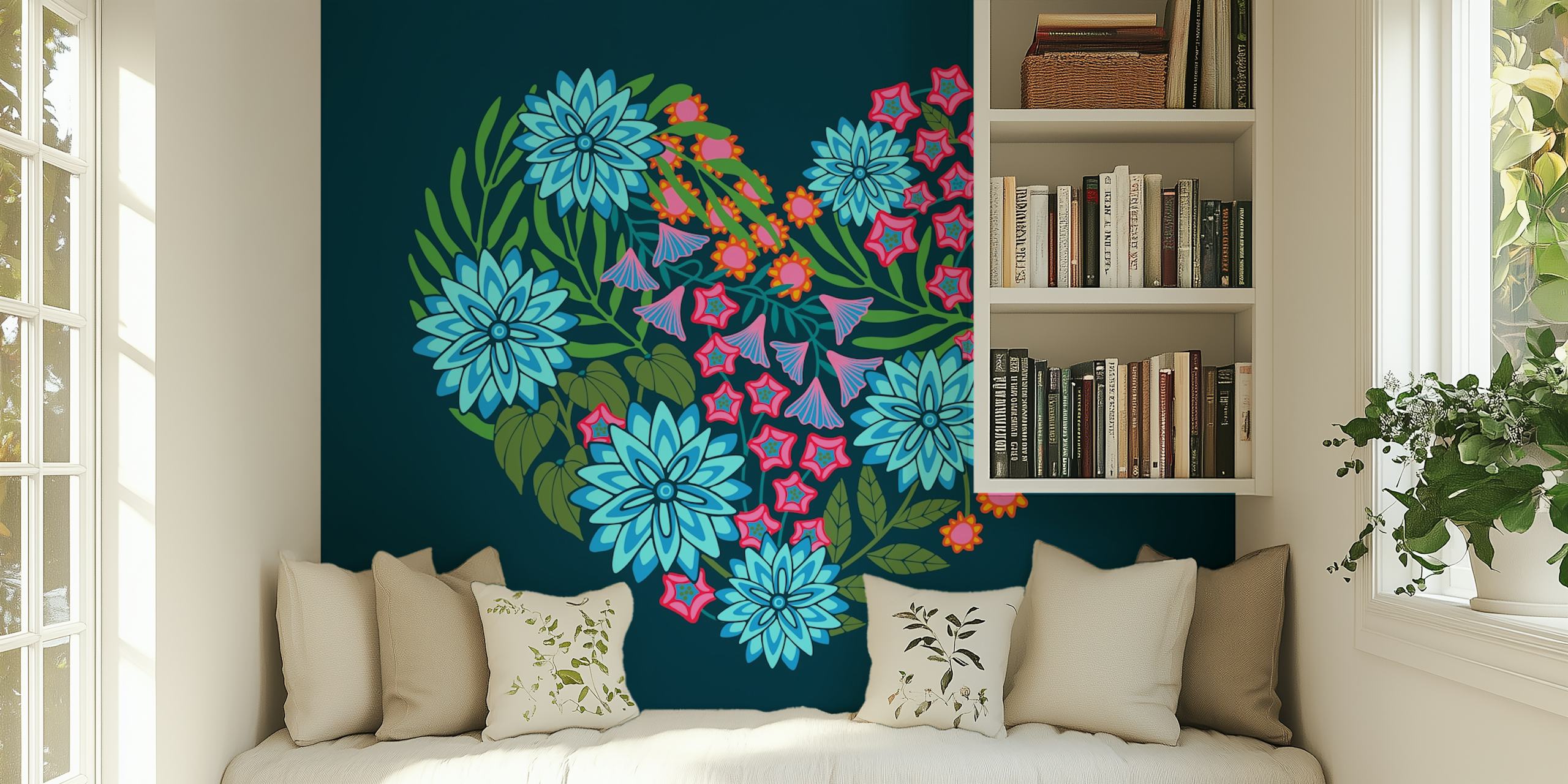 Floral heart behangontwerp in een kamer