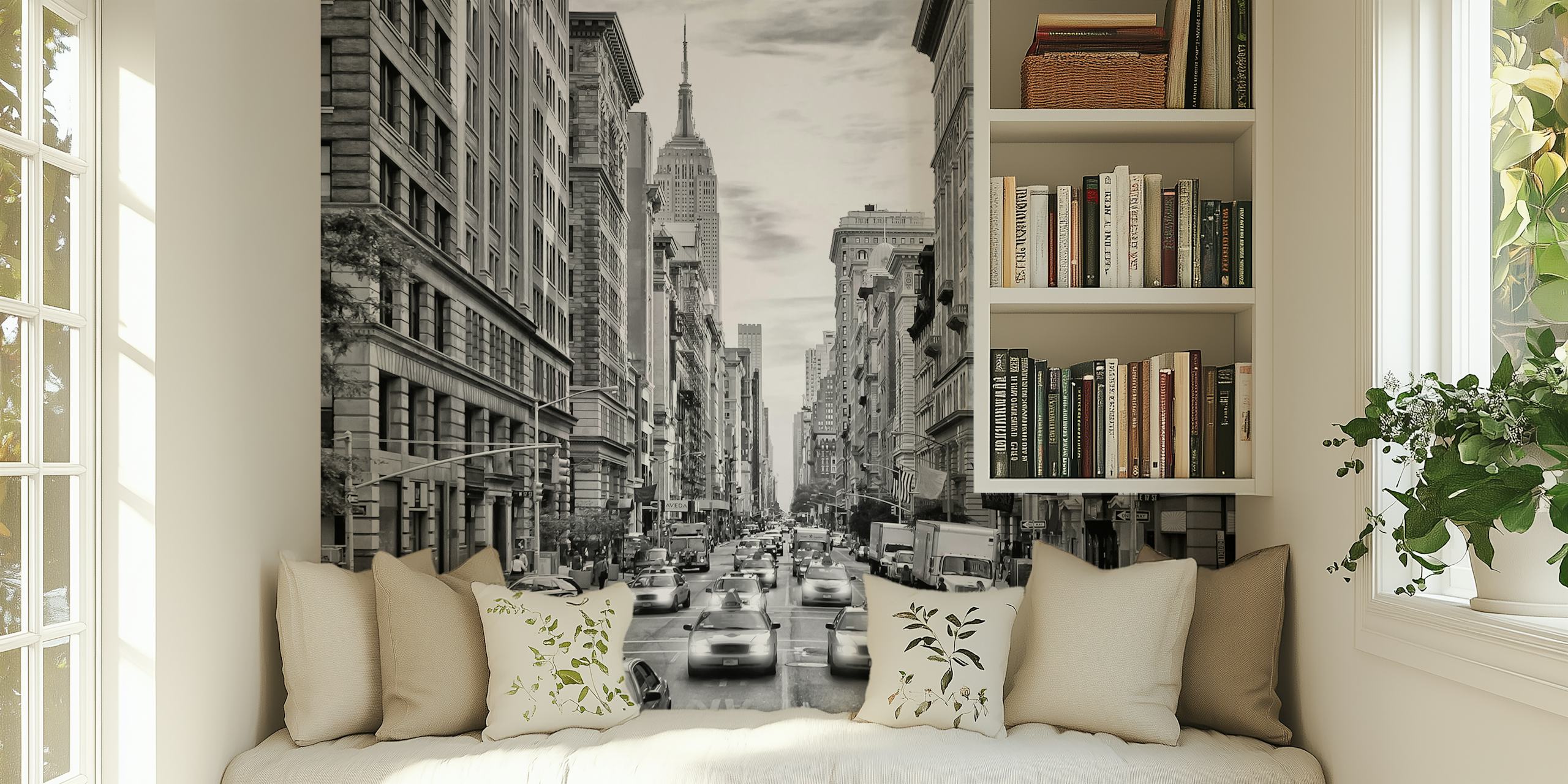 Monochrome wallpaper of Fifth Avenue traffic