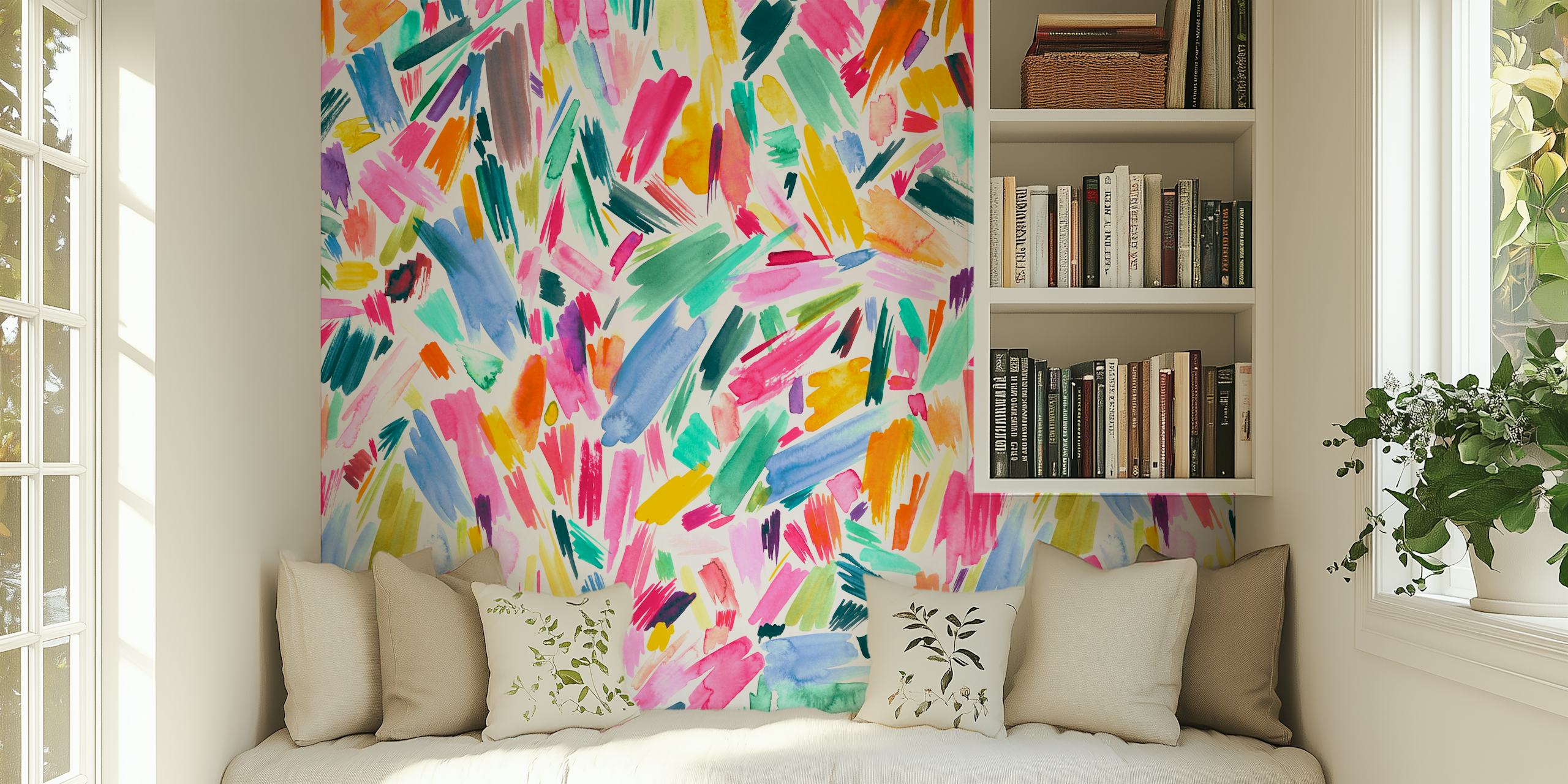 Diseño de papel pintado Abstract Brushstrokes en una habitación