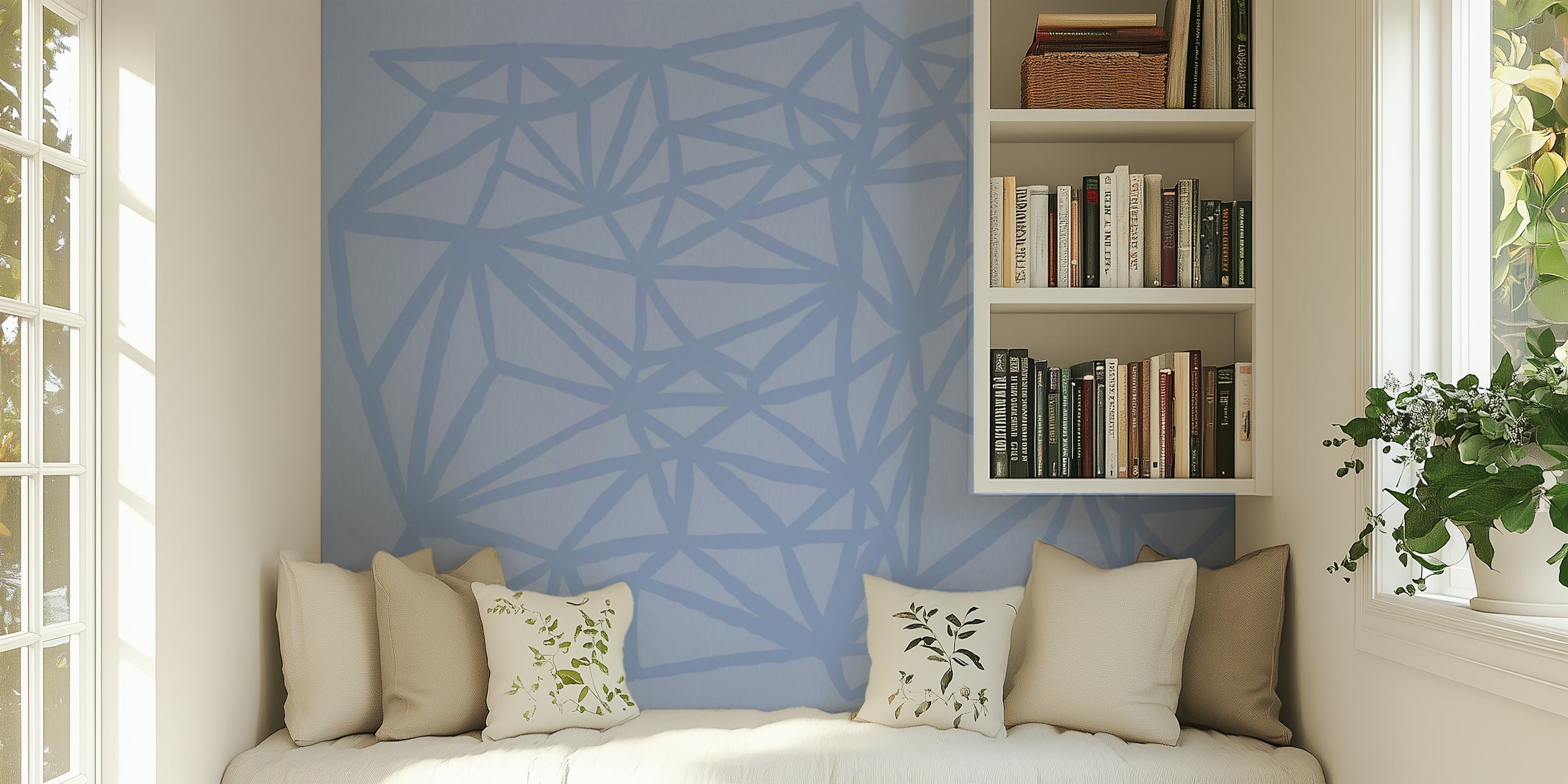 Light blue geometric grid wallpaper in a room