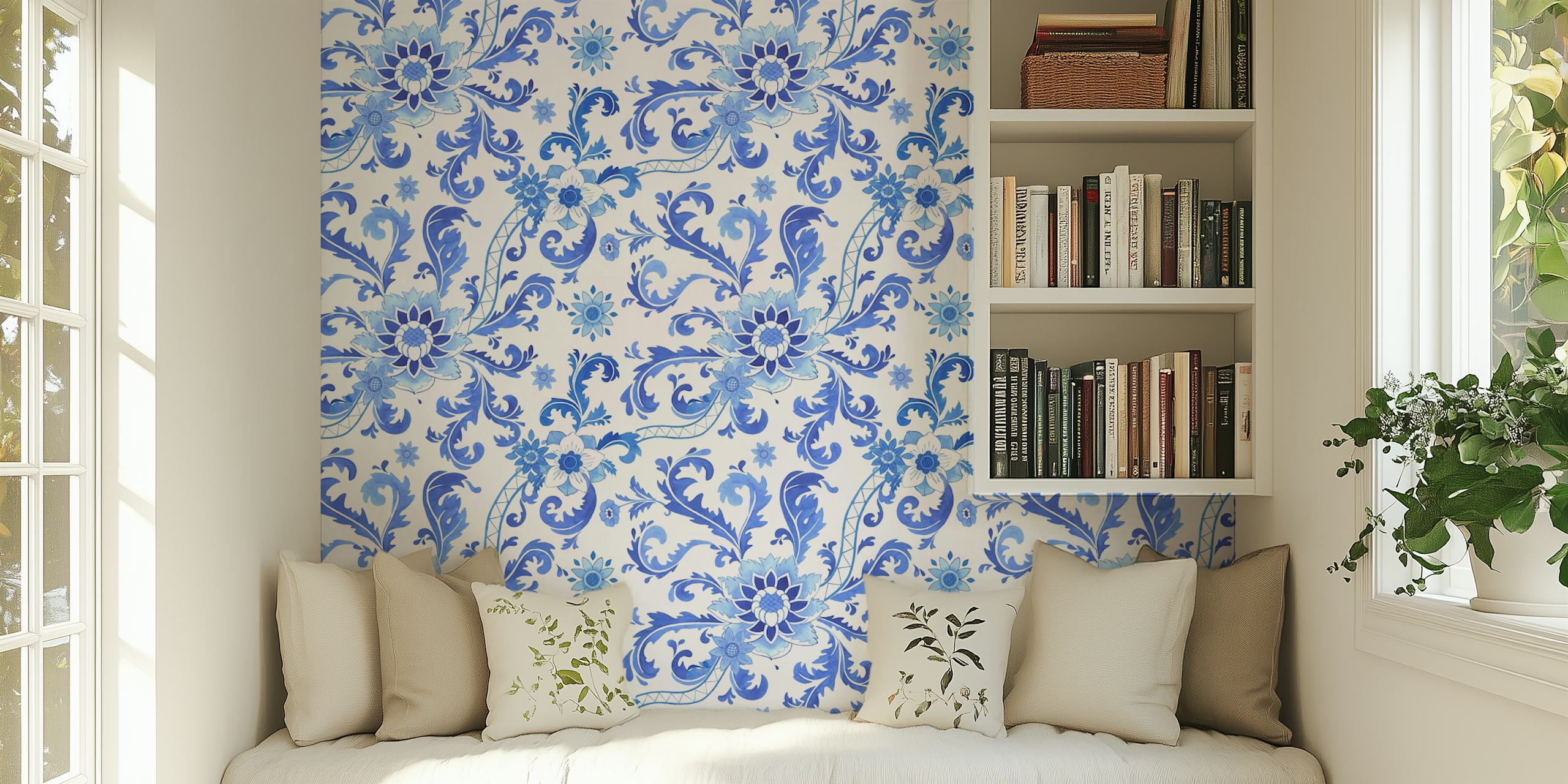 Blue Chinoiserie Peonies wallpaper design