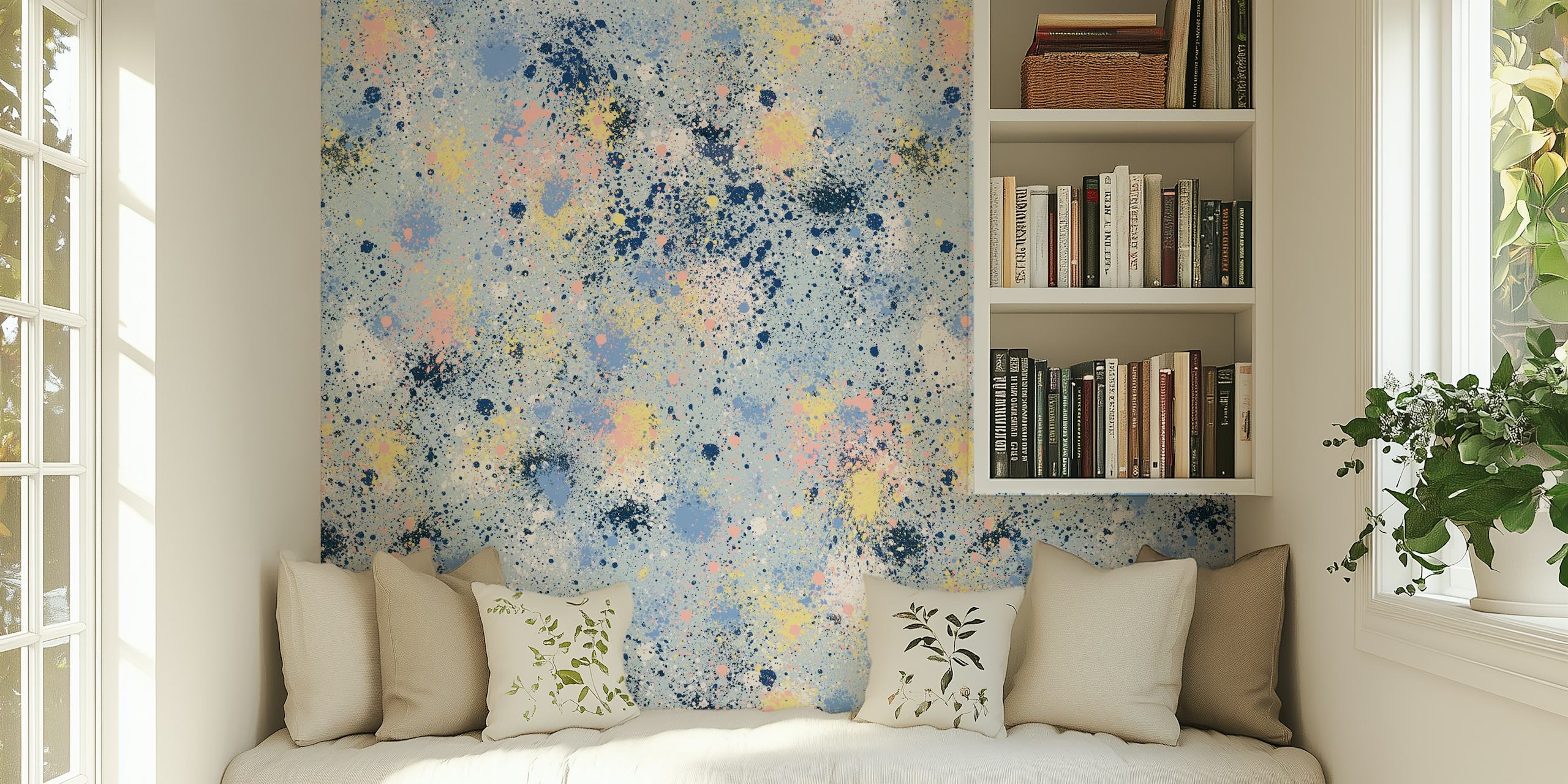 Dust blue ink splatter pattern wallpaper with colorful speckles