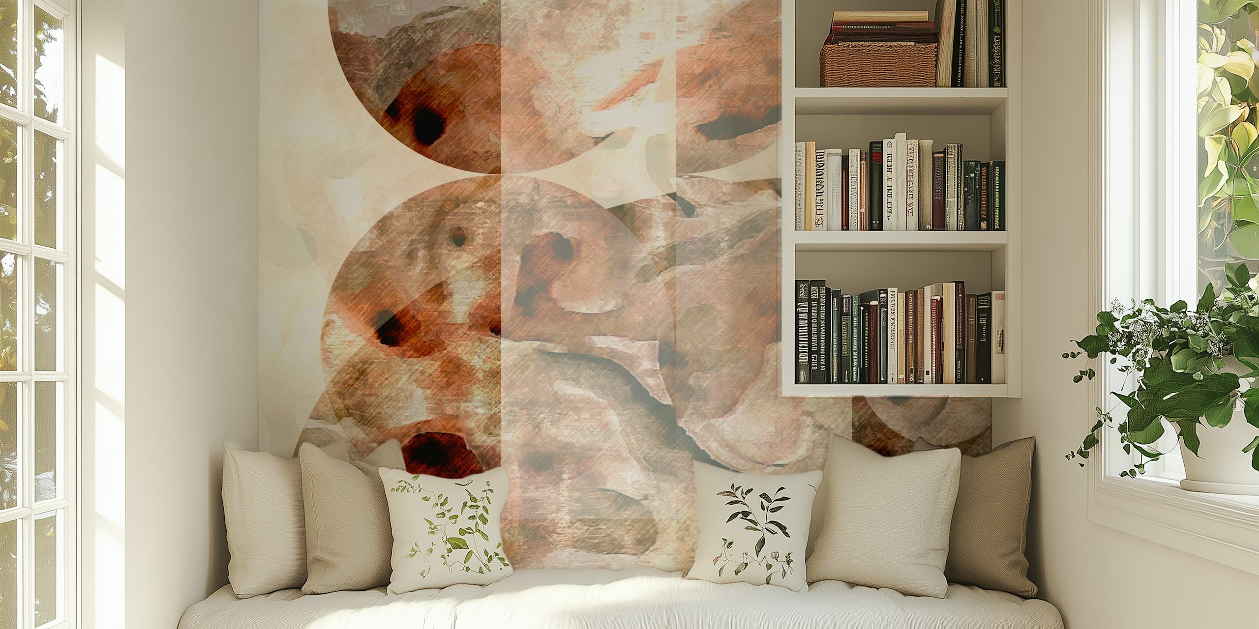 Abstract earthy shapes in warm tones on wallpaper