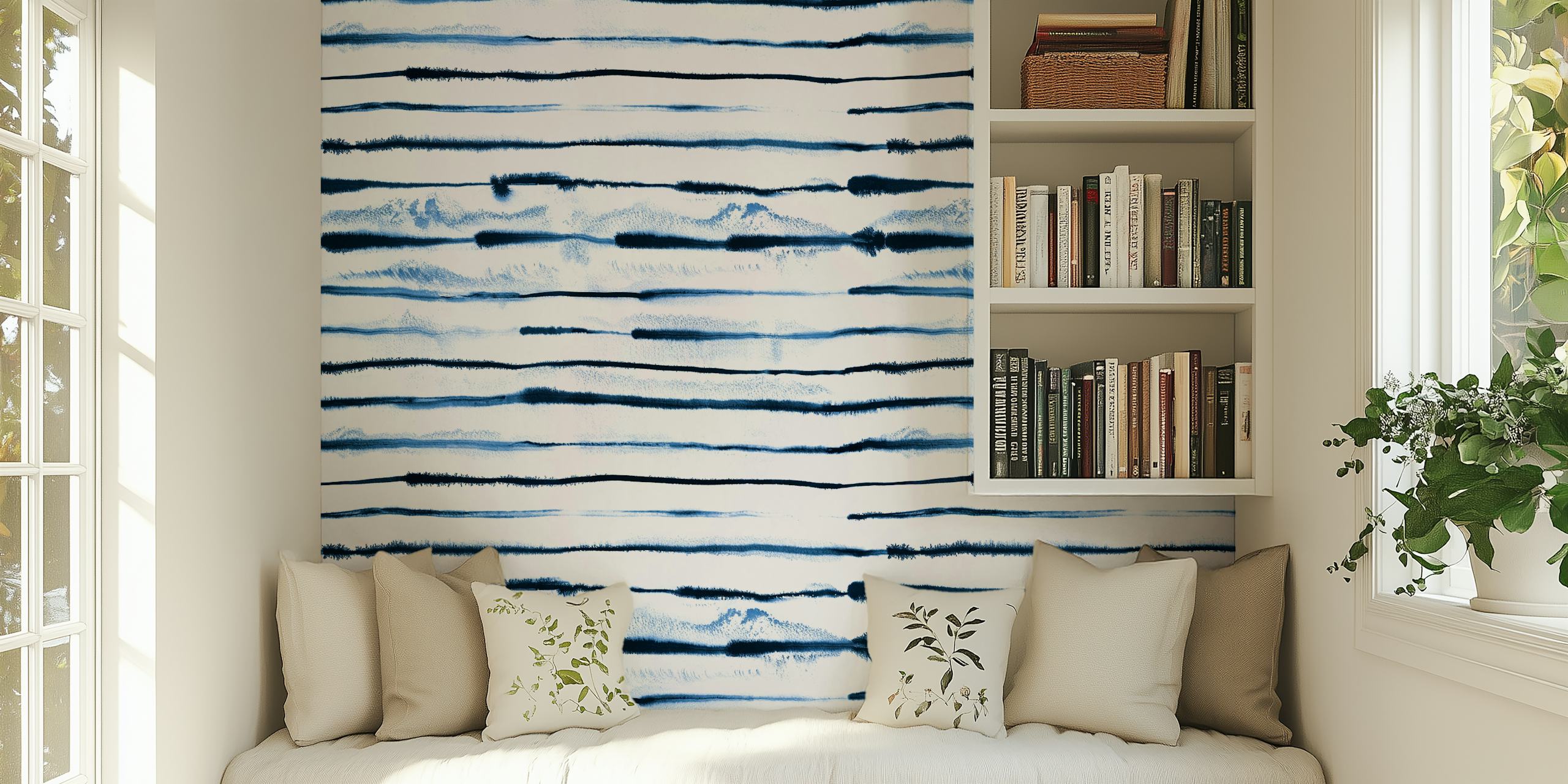 Papel de parede Indigo Electric Ink Stripes em um quarto